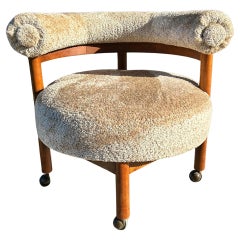 1950s Barrel Back Lounge Chair on Castors-Reupholstered in Teddy Bear Fabric