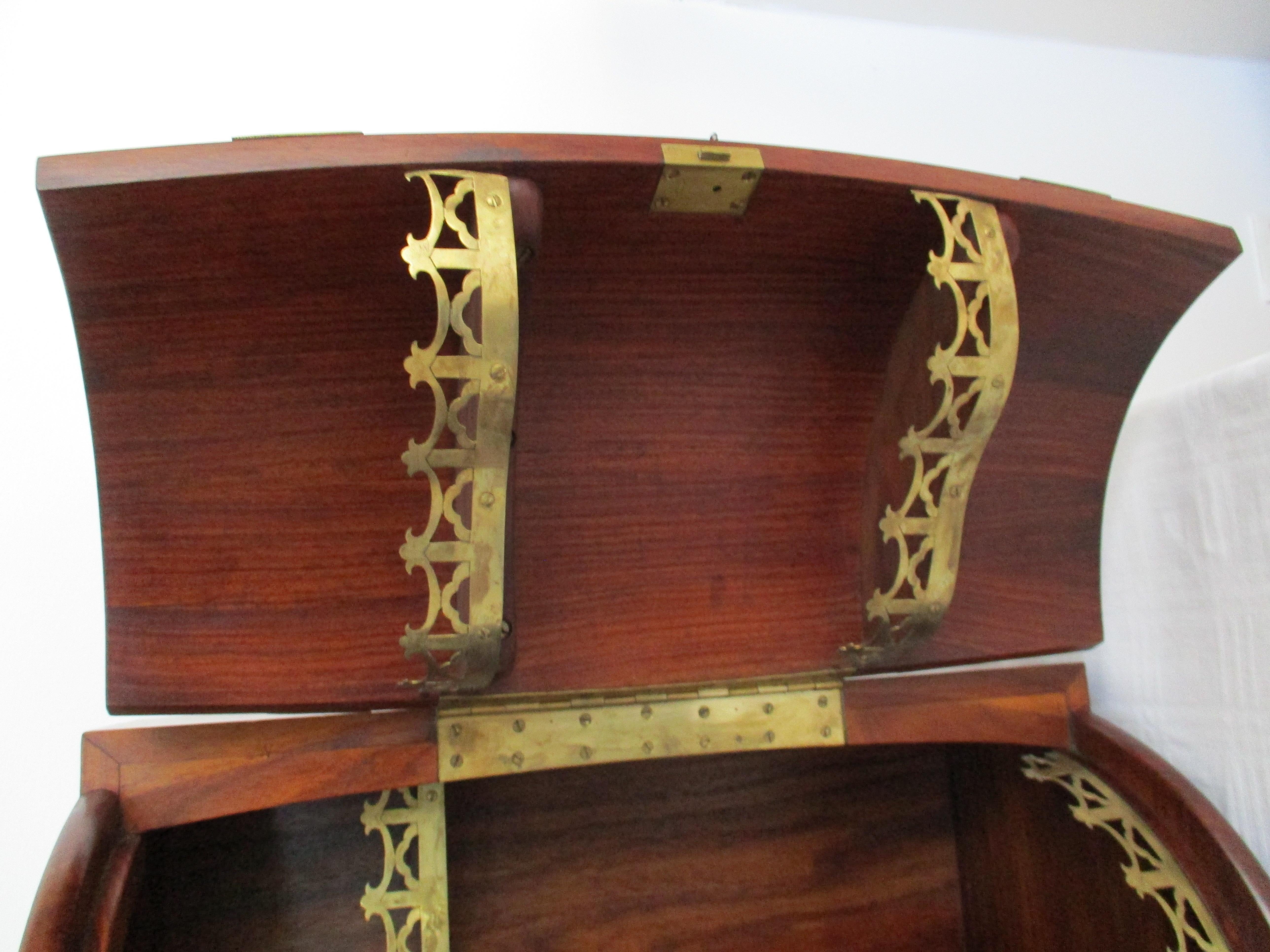 Hand-Carved 1950s Barrel Cocktail Cabinet, Nutwood And Brass