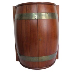 1950s Barrel Cocktail Cabinet, Nutwood And Brass