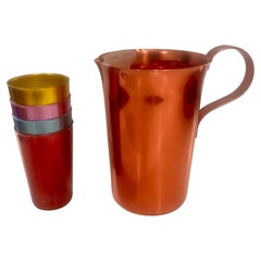 1950's Bascal Annodized Aluminum Pitcher And 4 Cups Mid Century Atomic Age