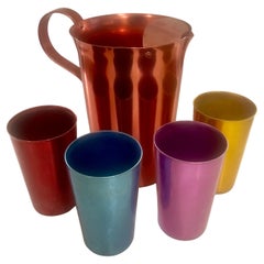 1950's Jarra De Aluminio Anodizado Bascal Y 4 Vasos Mediados De Siglo Era Atómica