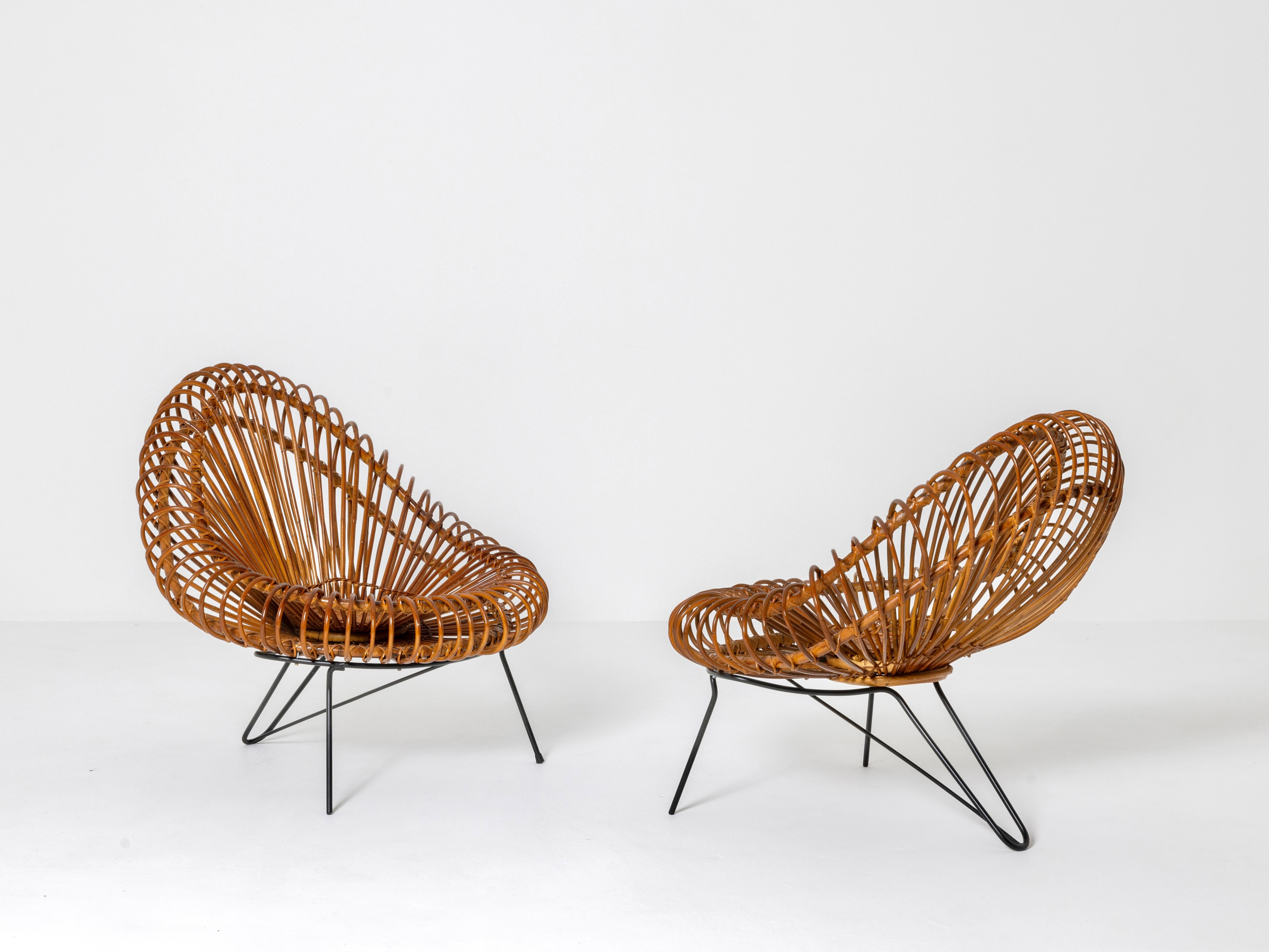 Hand-Crafted 1950's Basketware Lounge Chairs by Janine Abraham & Dirk Jan Rol For Sale