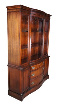 1950s Bassett Monticello Mahogany Serpentine Bow Front China Cabinet Cupboard