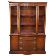 Vintage 1950s Bassett Monticello Mahogany Serpentine Bow Front China Cabinet Cupboard