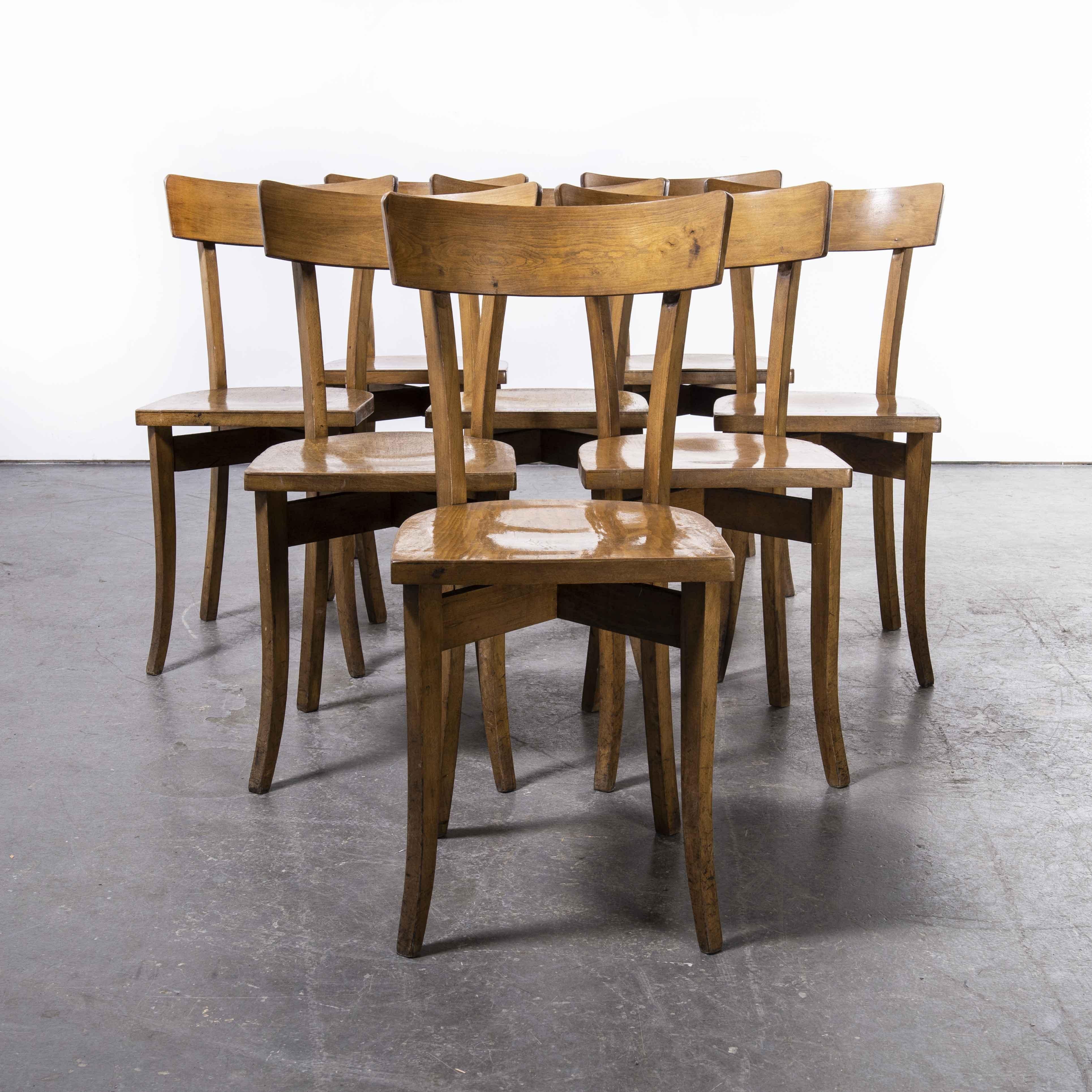 1950's Baumann Bentwood Bistro Dining Chair, Cross Frame, Set of Eight In Good Condition In Hook, Hampshire