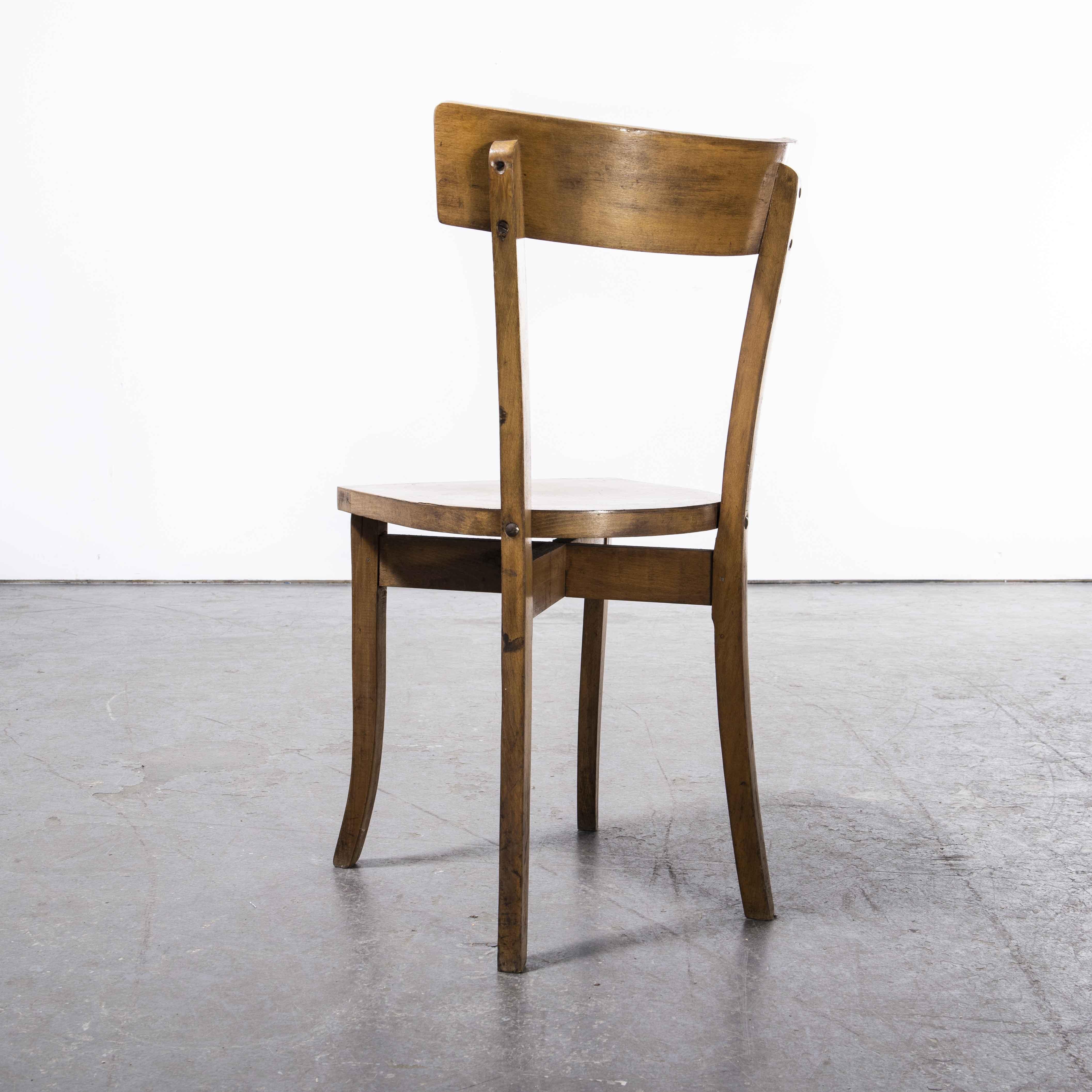 1950's Baumann Bentwood Bistro Dining Chair, Cross Frame, Set of Six In Good Condition In Hook, Hampshire