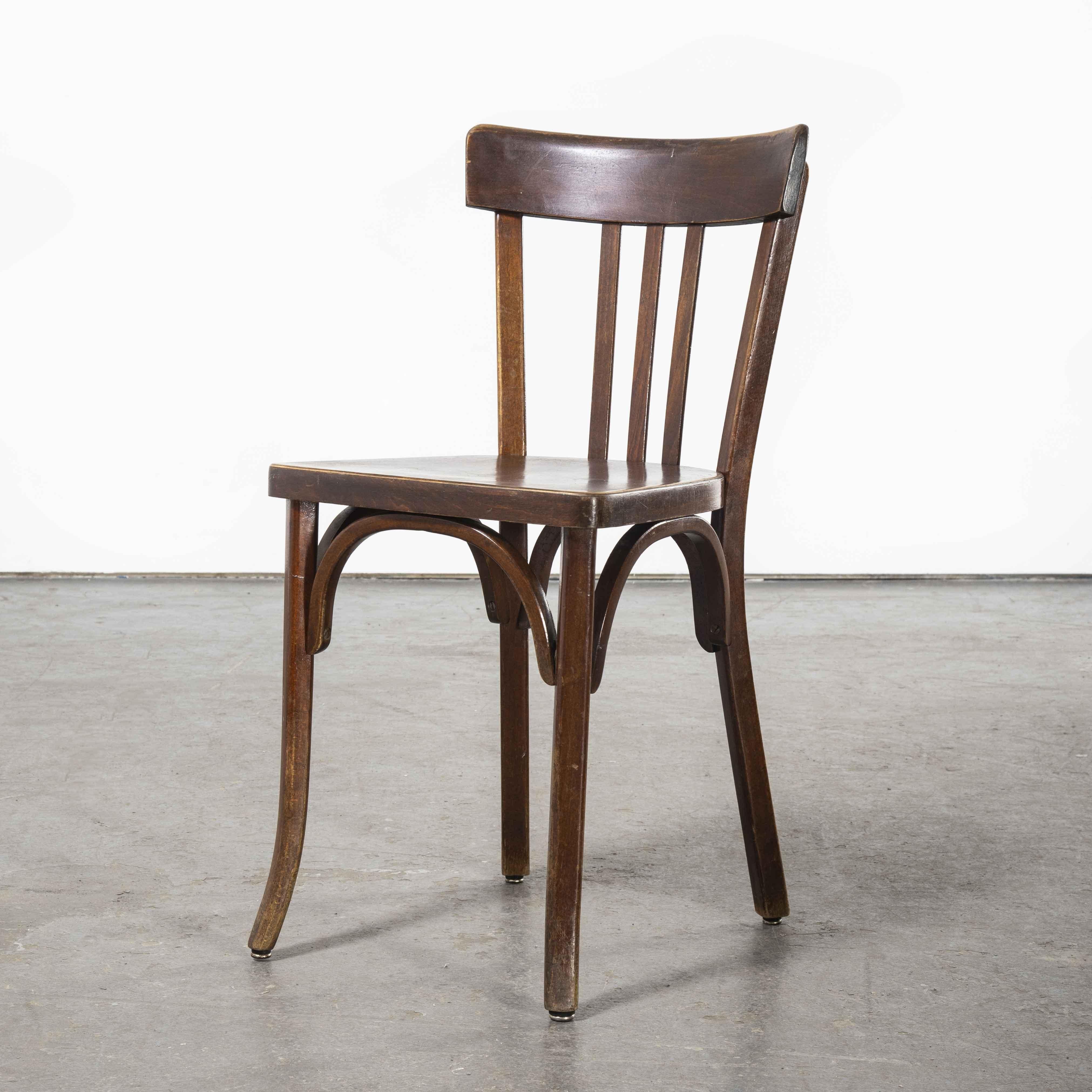 French 1950's Baumann Bentwood Bistro Dining Chair, Dark Walnut, Set of Six