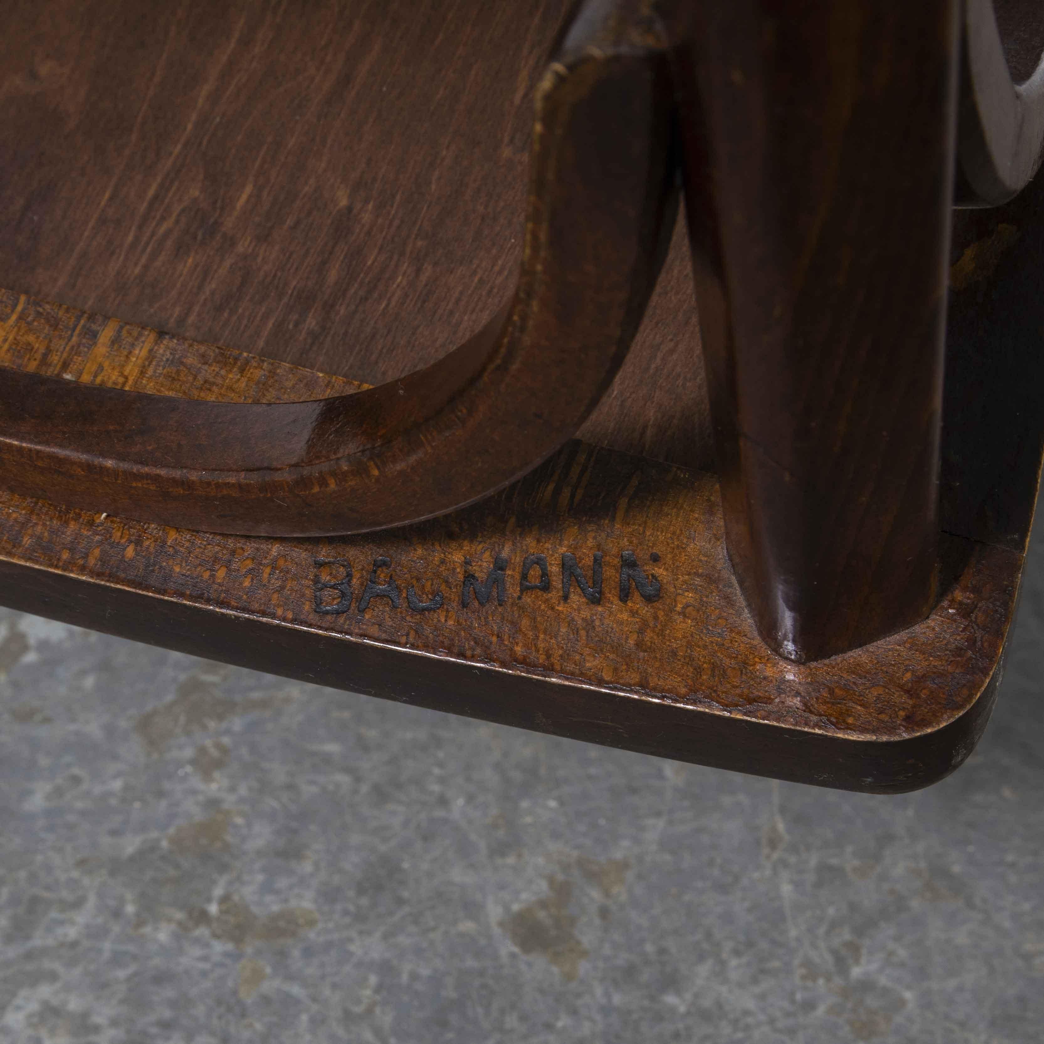 1950's Baumann Bentwood Bistro Dining Chair, Dark Walnut, Set of Six In Good Condition In Hook, Hampshire