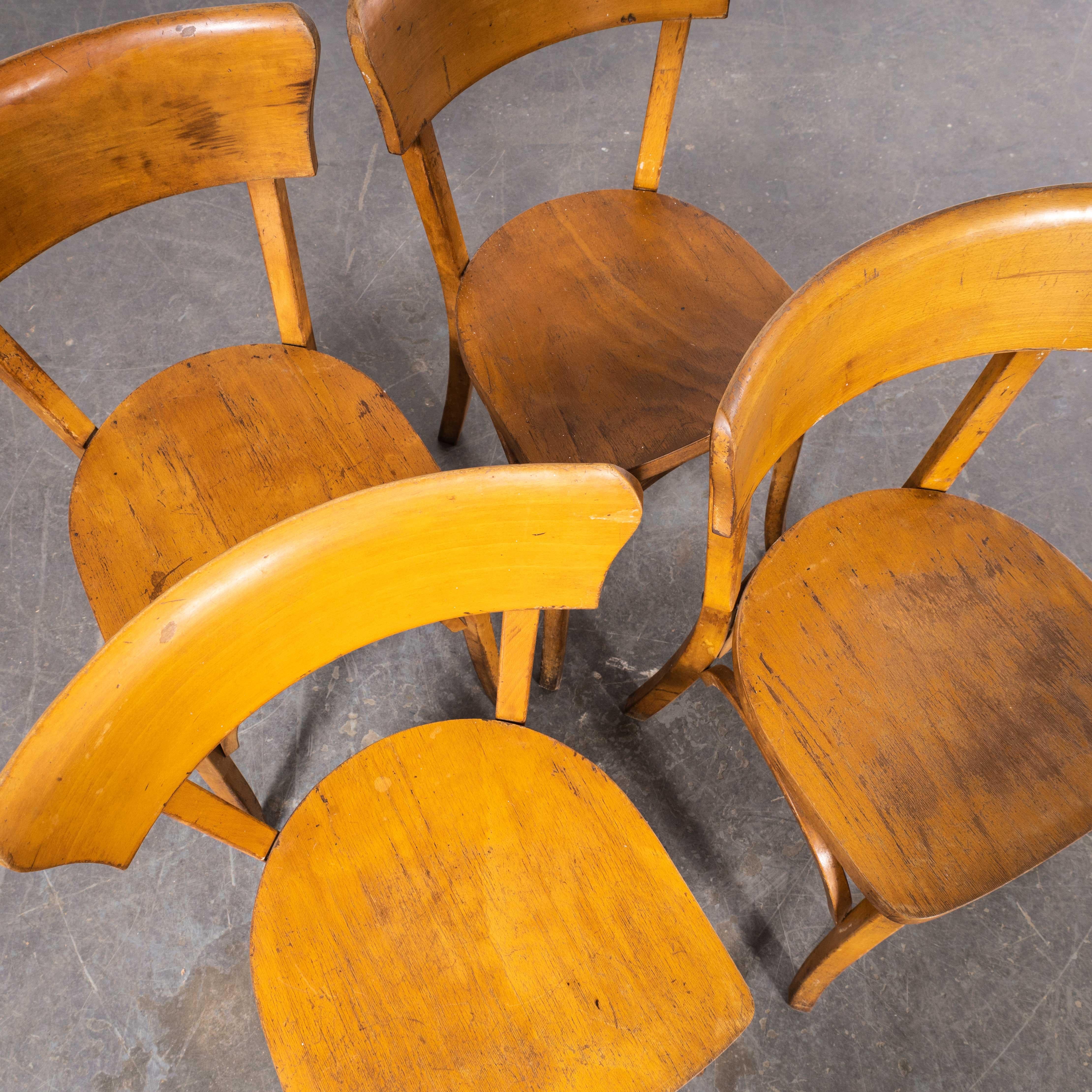 French 1950's Baumann Bentwood Bistro Dining Chair - Deep Back - Set Of Four For Sale
