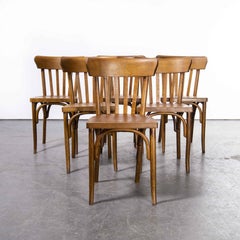 Chaise de salle à manger Bistro en bois cintré Baumann des années 1950, miel, ensemble de six pièces