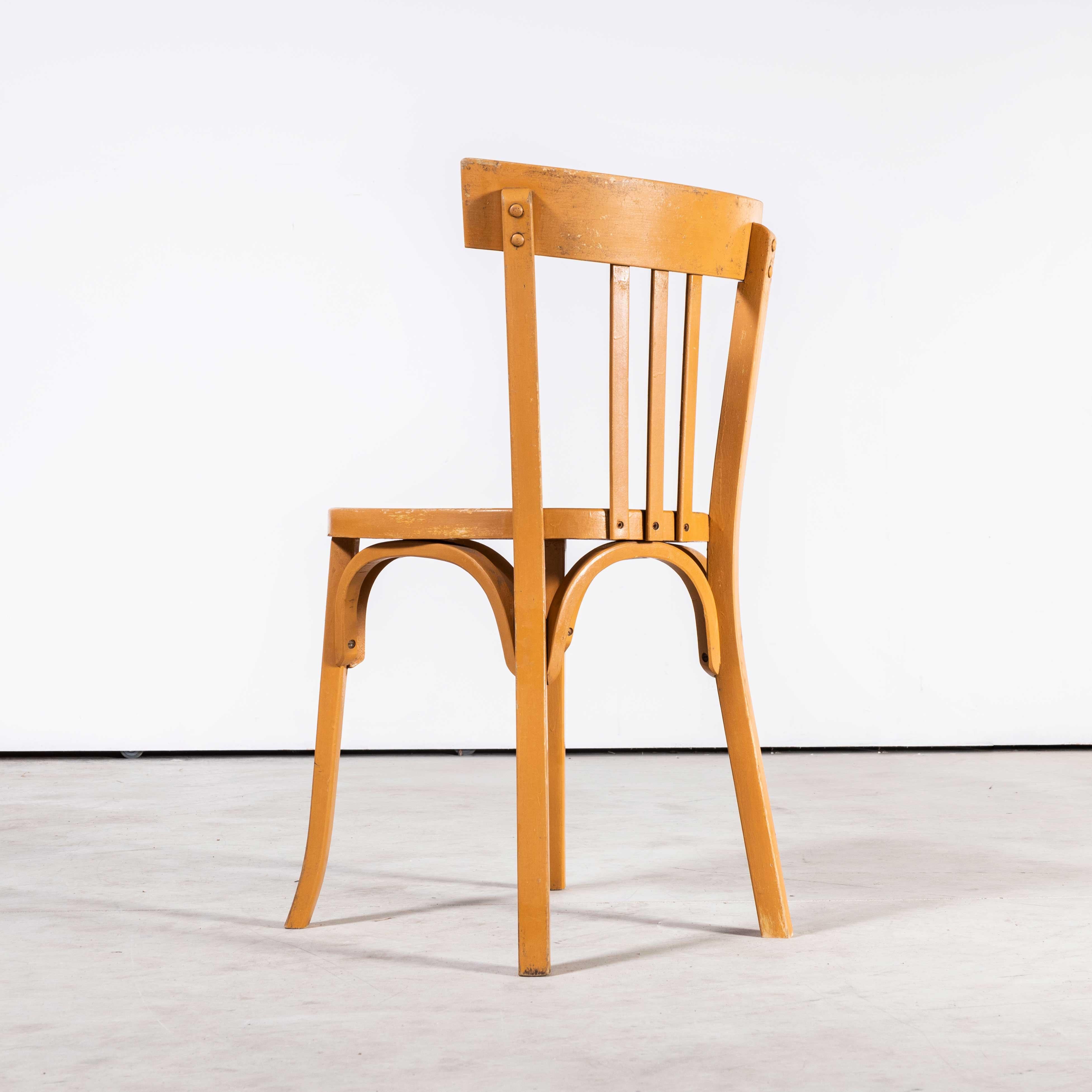 1950’s Baumann Bentwood Bistro Dining chair – Honey – Set Of Six
1950’s Baumann Bentwood Bistro Dining chair – Honey – Set Of Six. Classic beech bistro chair made in France by the maker Baumann. Baumann is a slightly off the radar French producer