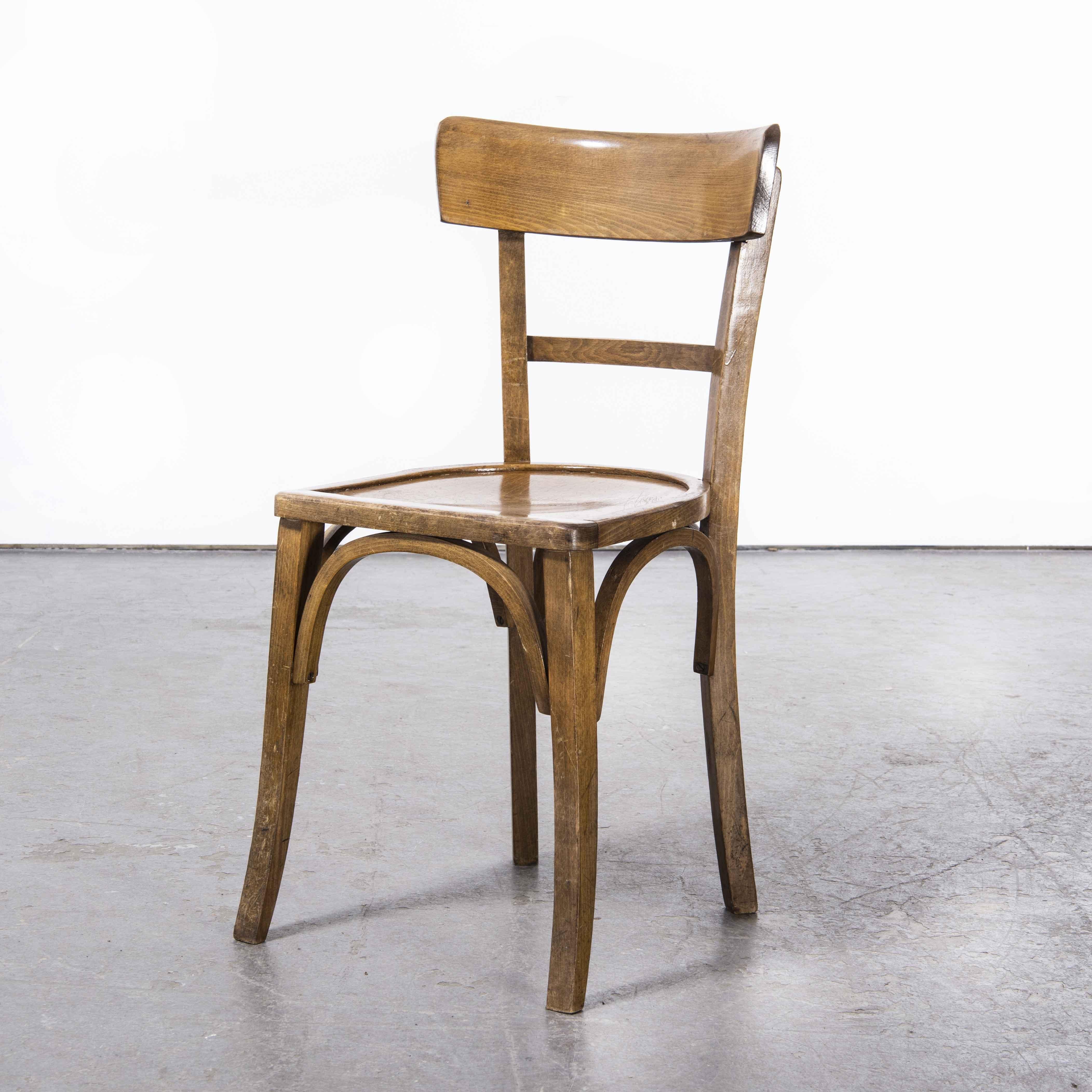 French 1950's Baumann Bentwood Bistro Dining Chair, Single Bar Back, Set of Eight