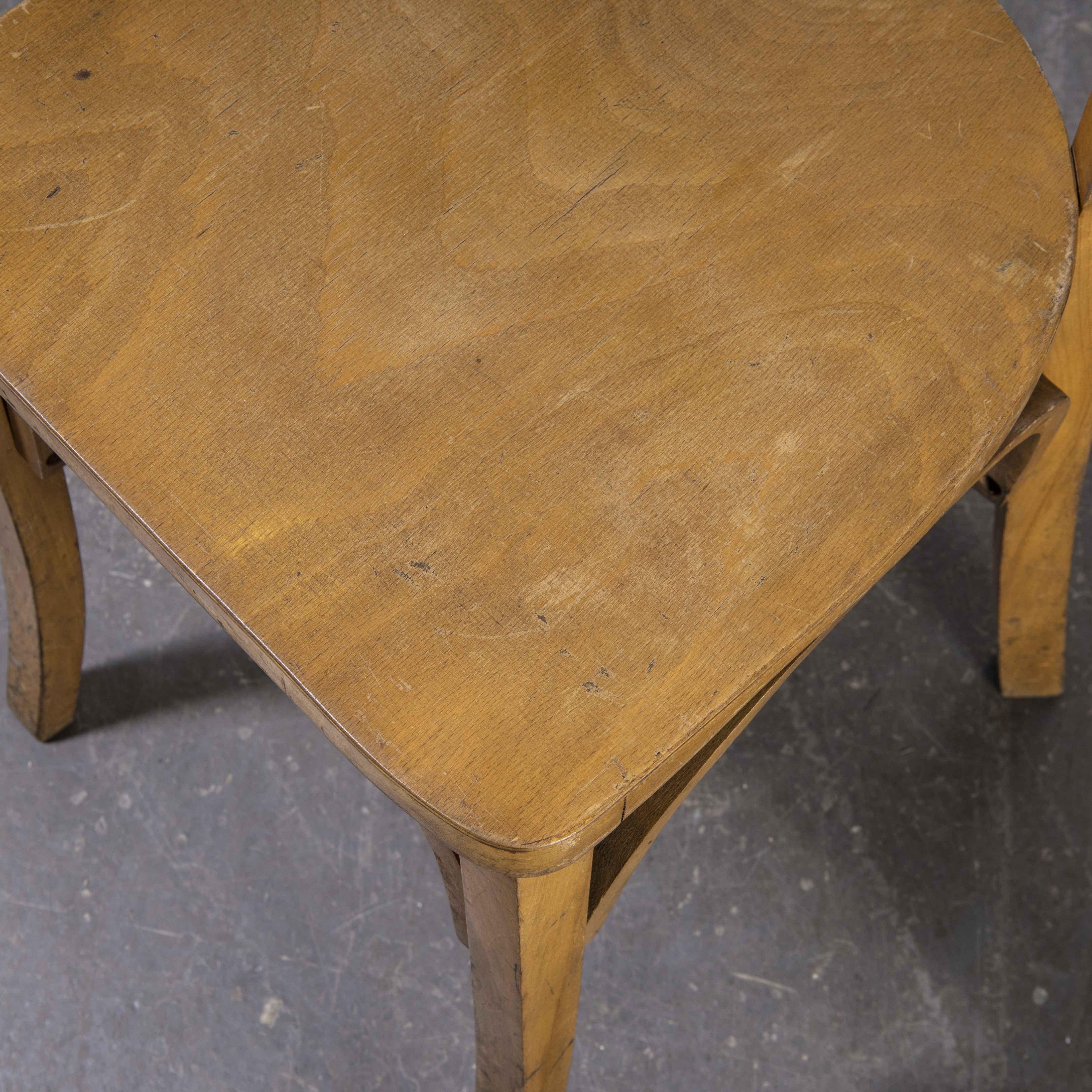 1950's Baumann Bentwood Bistro Dining Chair, Single Bar Back, Set of Four In Good Condition In Hook, Hampshire