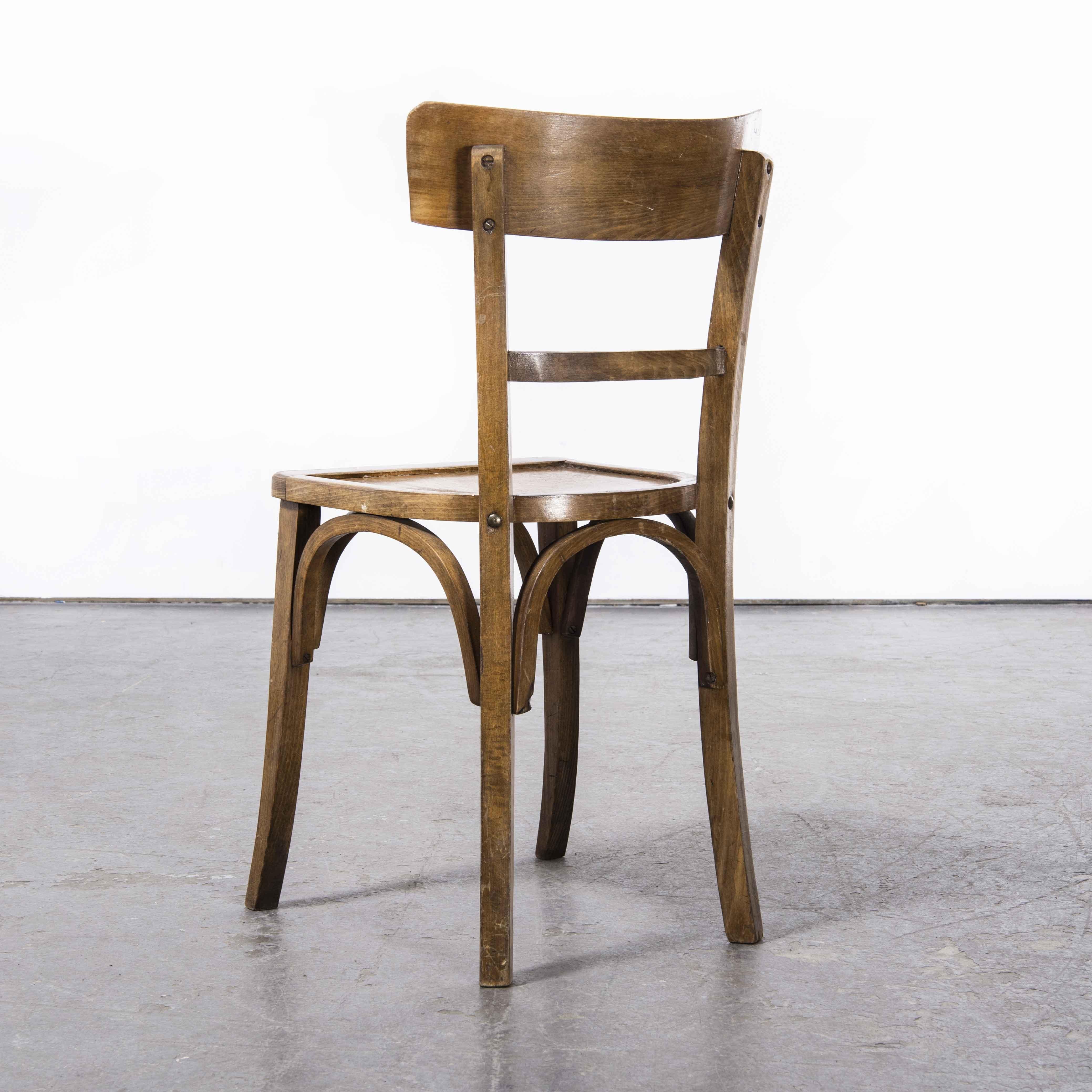 French 1950's Baumann Bentwood Bistro Dining Chair, Single Bar Back, Set of Six