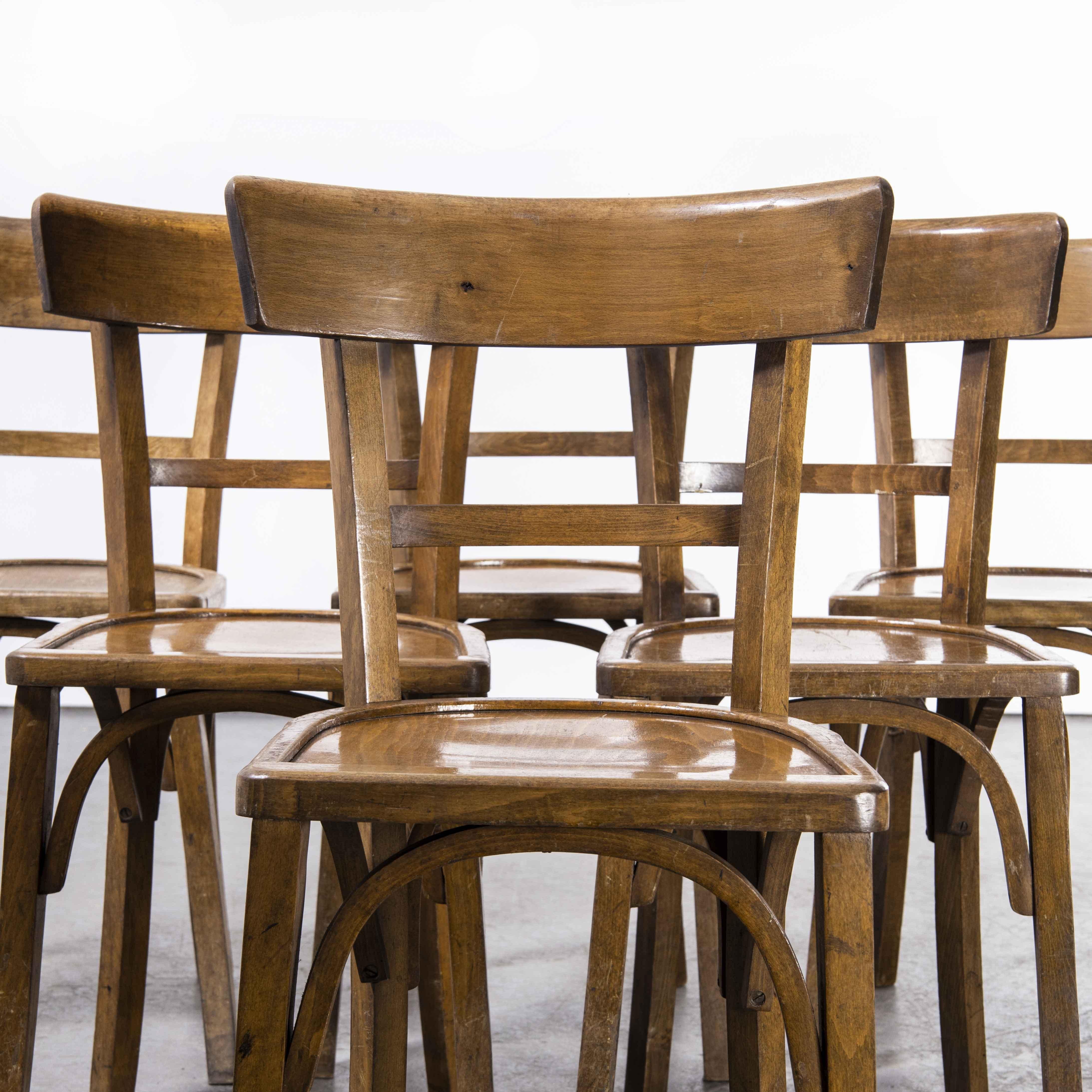 1950's Baumann Bentwood Bistro Dining Chair, Single Bar Back, Set of Six In Good Condition In Hook, Hampshire