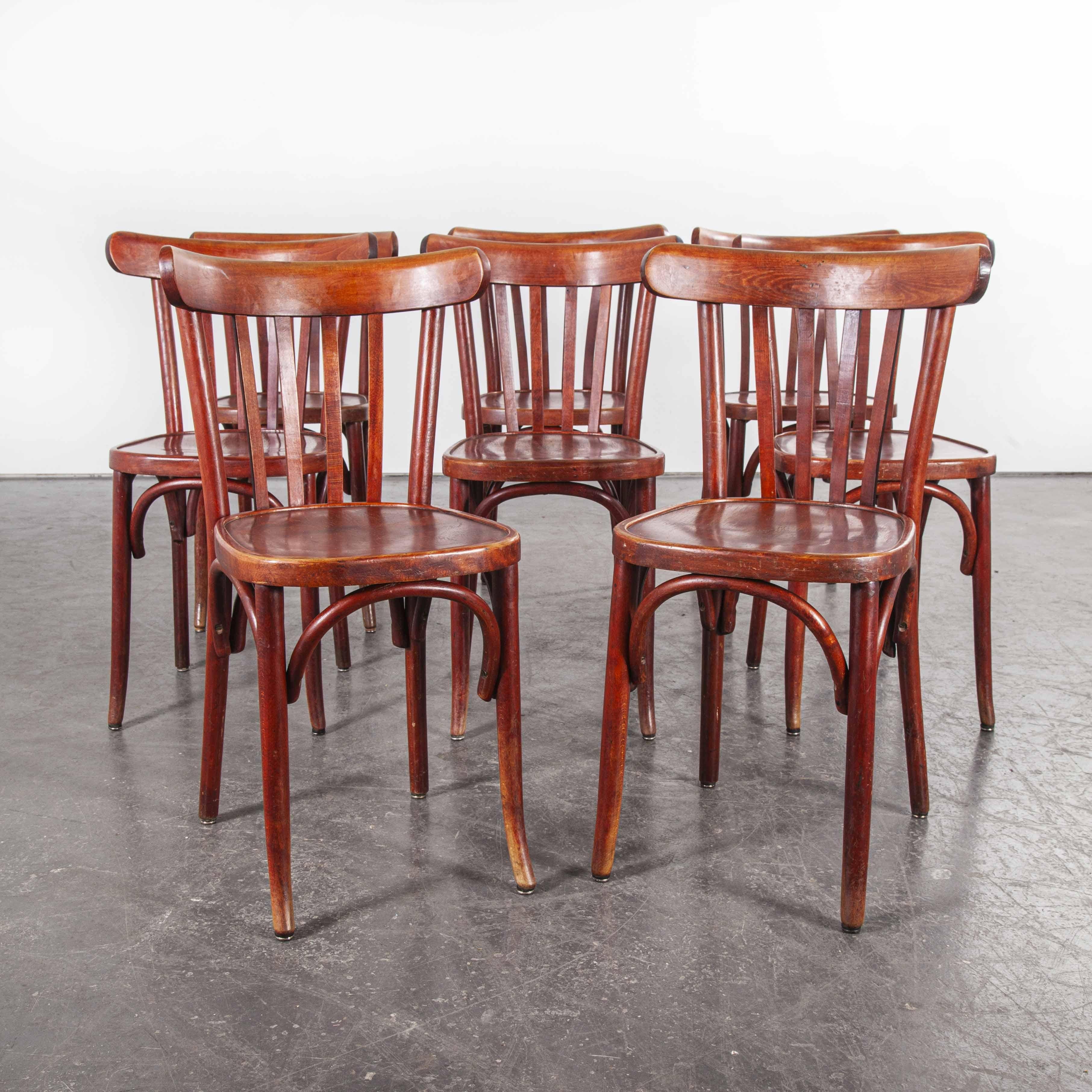 French 1950s Baumann Bentwood Bistro Dining Chair, Spice, Set of Eight