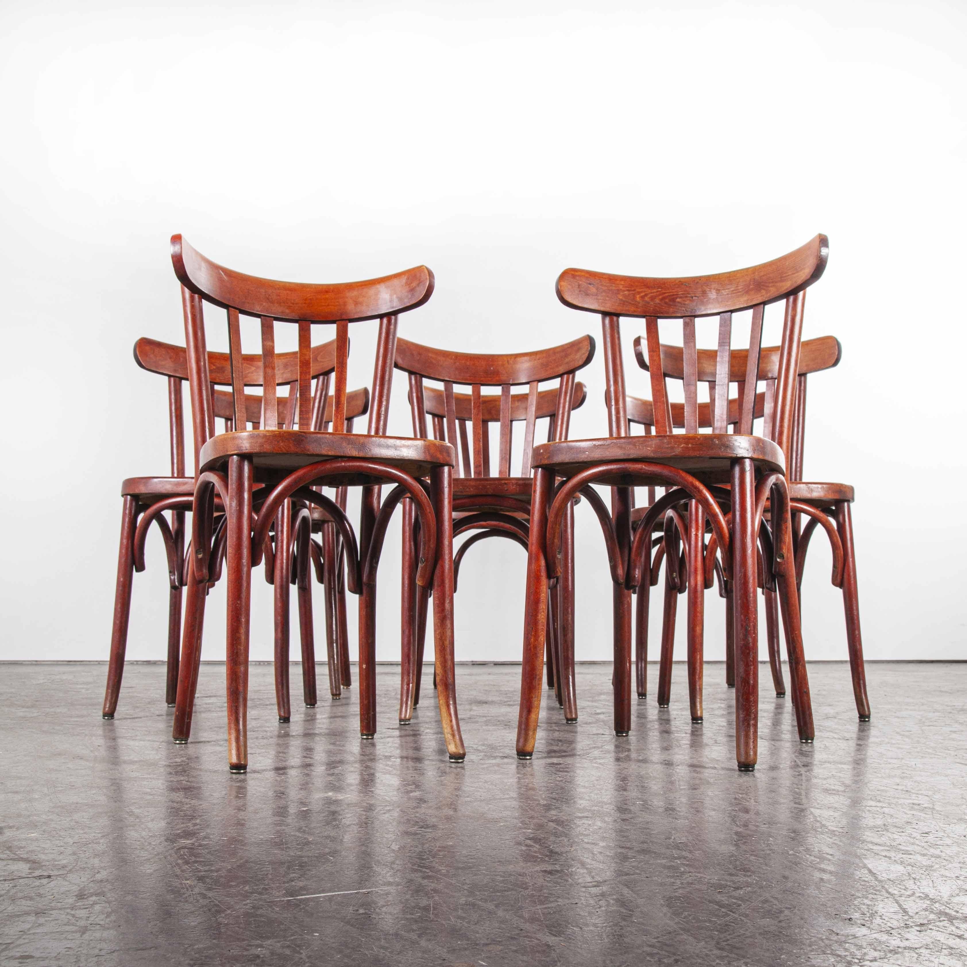 1950s Baumann Bentwood Bistro Dining Chair, Spice, Set of Eight In Good Condition In Hook, Hampshire