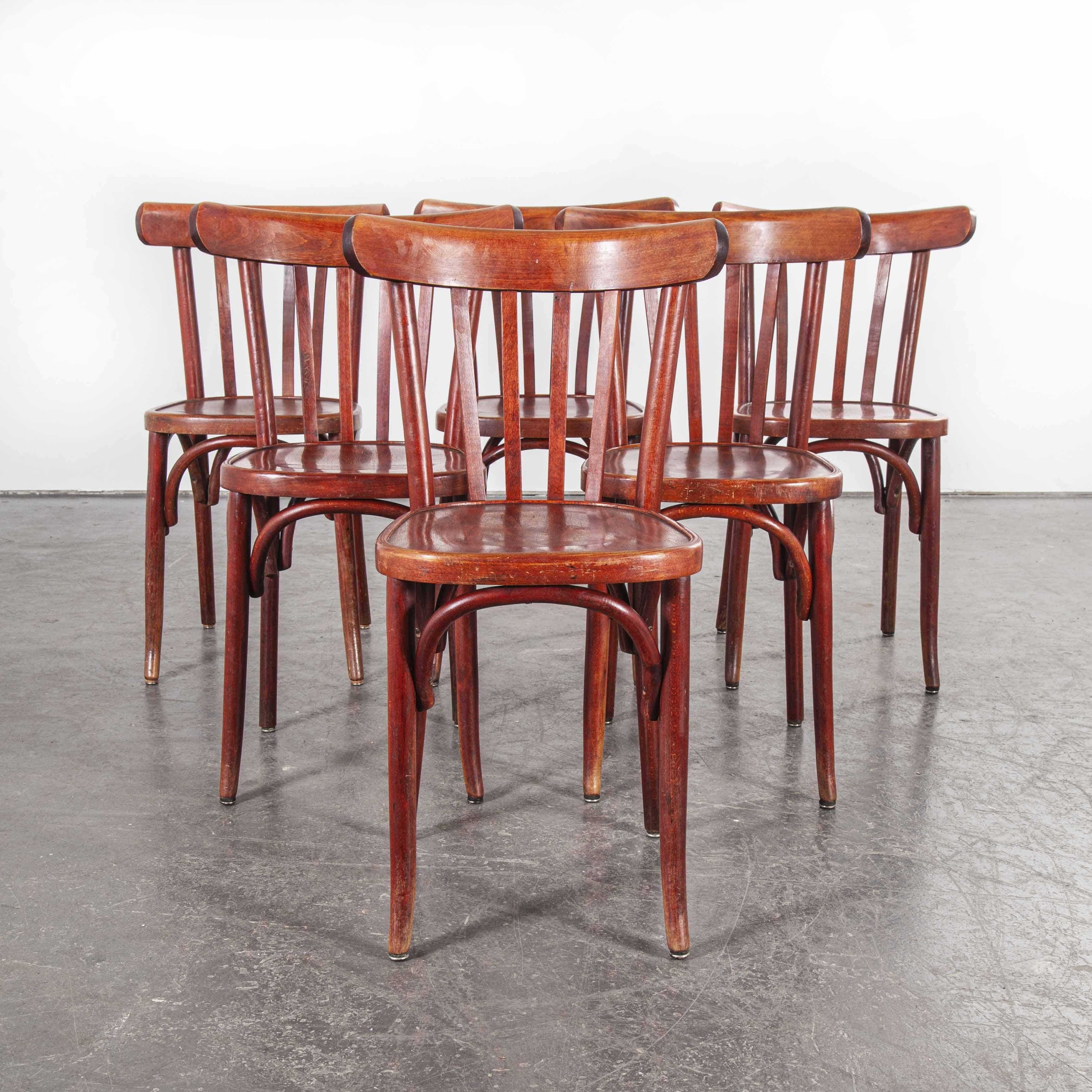 1950s Baumann Bentwood Bistro Dining Chair, Spice, Set of Six In Good Condition In Hook, Hampshire