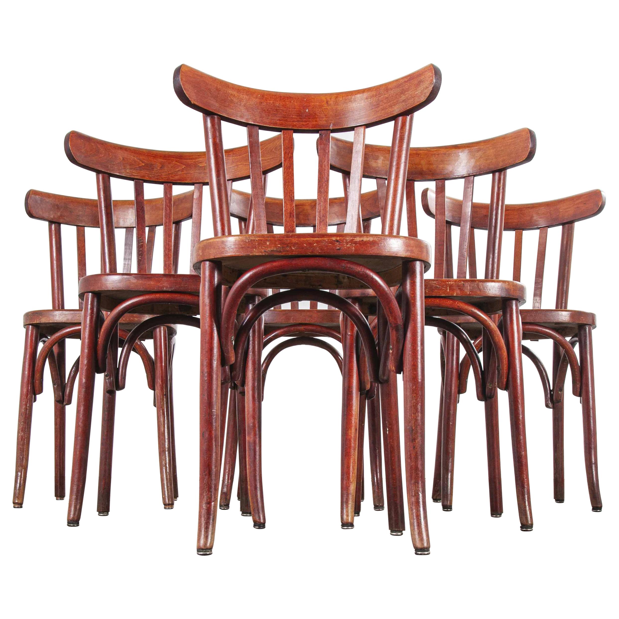 1950s Baumann Bentwood Bistro Dining Chair, Spice, Set of Six