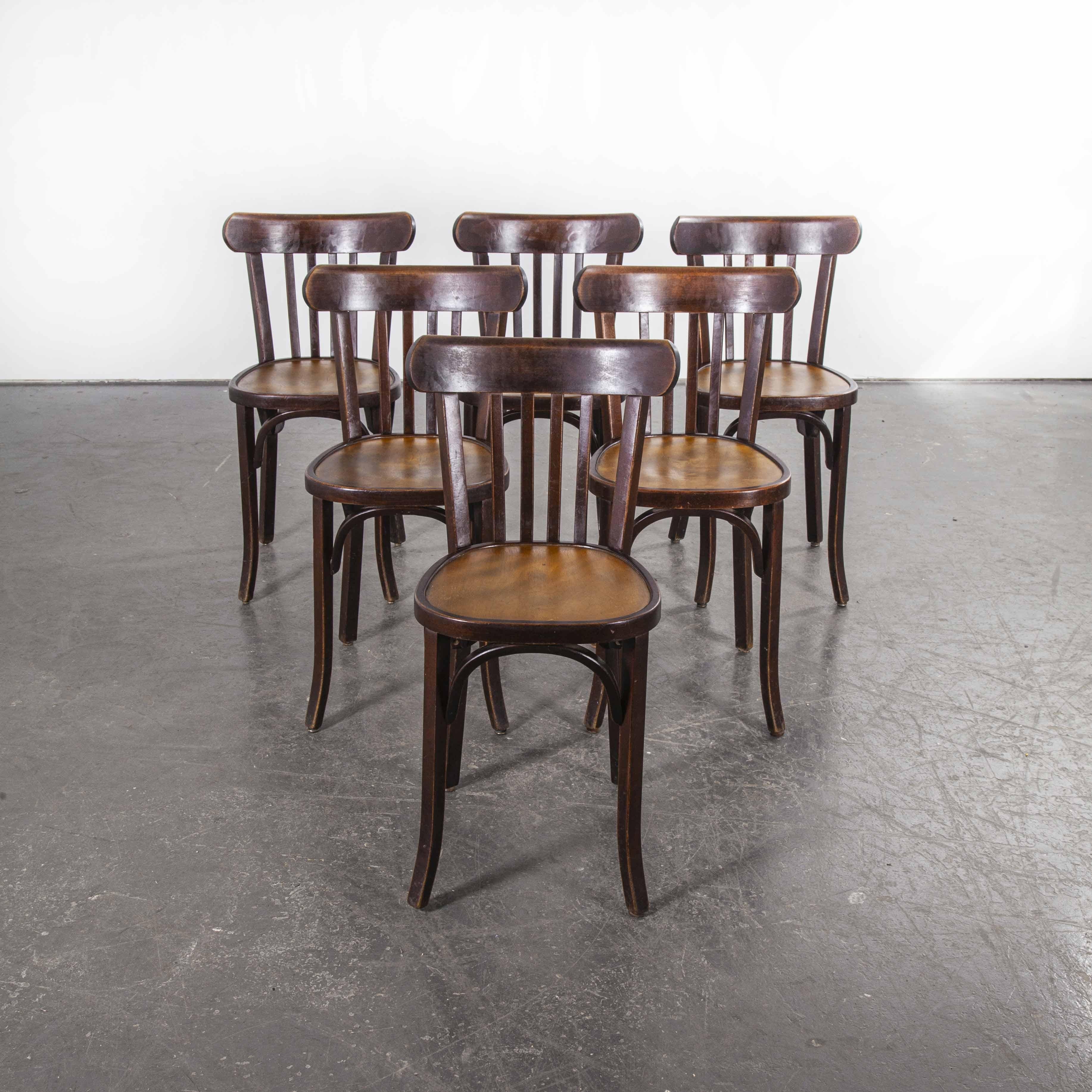 French 1950s Baumann Bentwood Bistro Dining Chair, Tonal, Set of Six