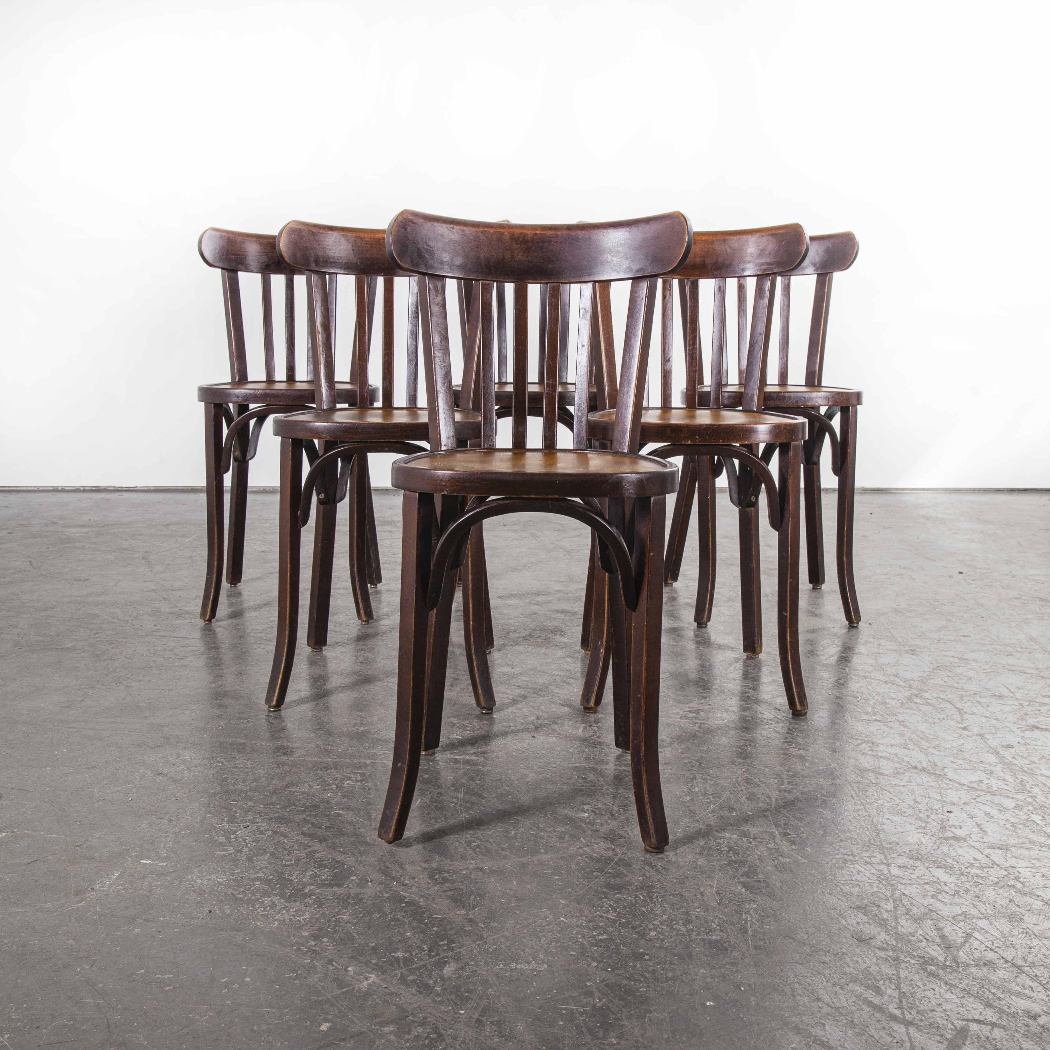 1950s Baumann Bentwood Bistro Dining Chair, Tonal, Set of Six In Good Condition In Hook, Hampshire
