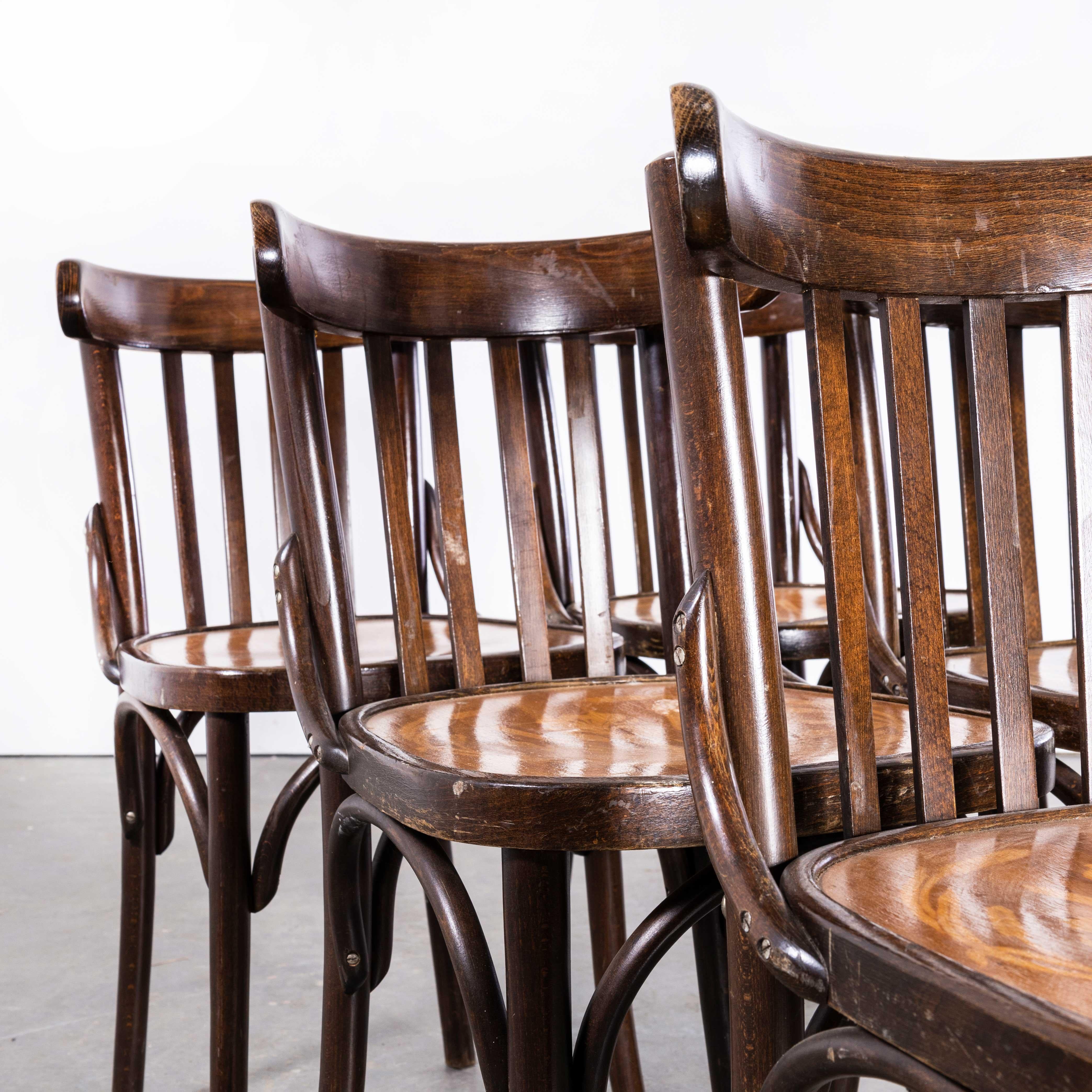 1950s Baumann Bentwood Bistro Dining Chair, Tonal, Set of Six In Good Condition For Sale In Hook, Hampshire