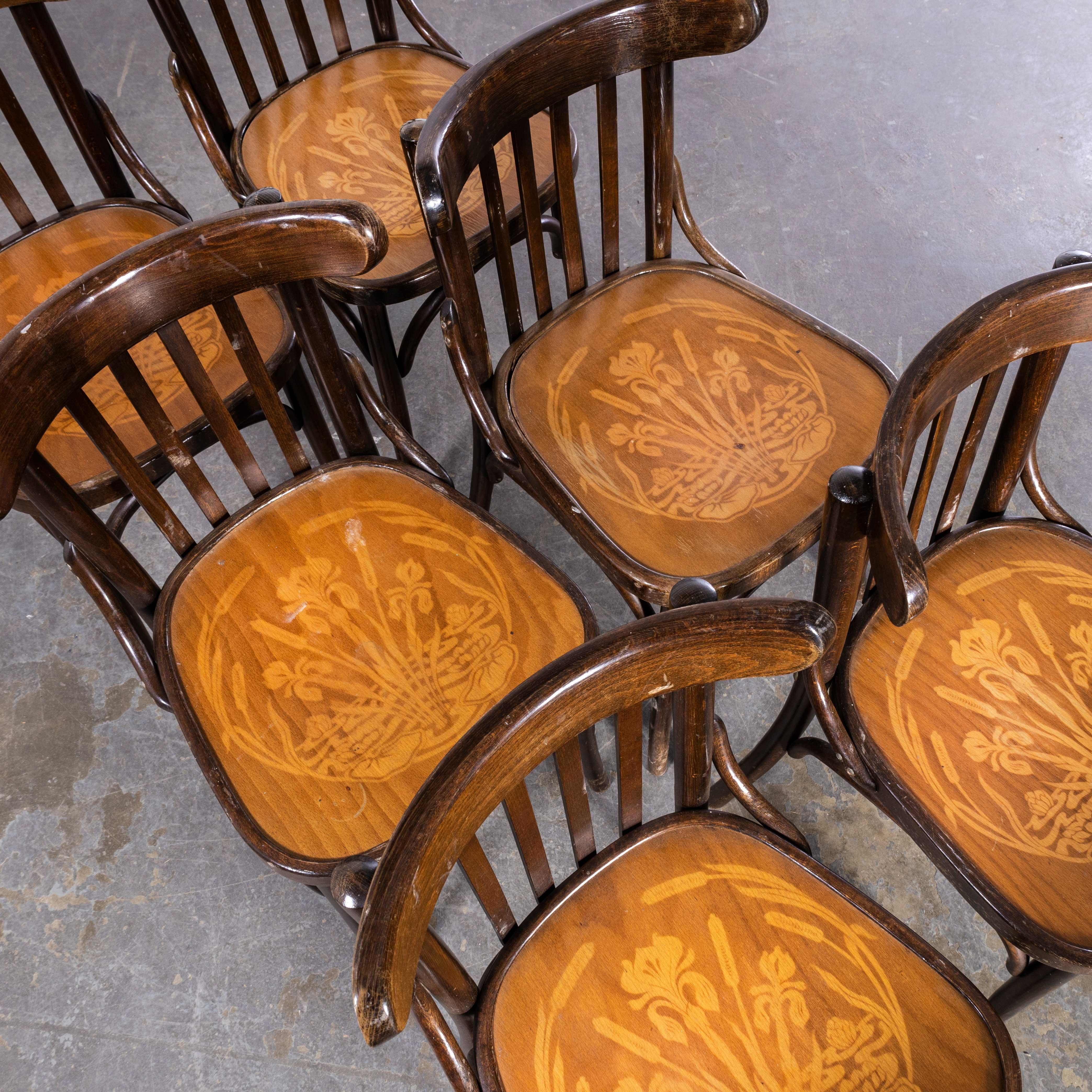 1950s Baumann Bentwood Bistro Dining Chair, Tonal, Set of Six For Sale 3