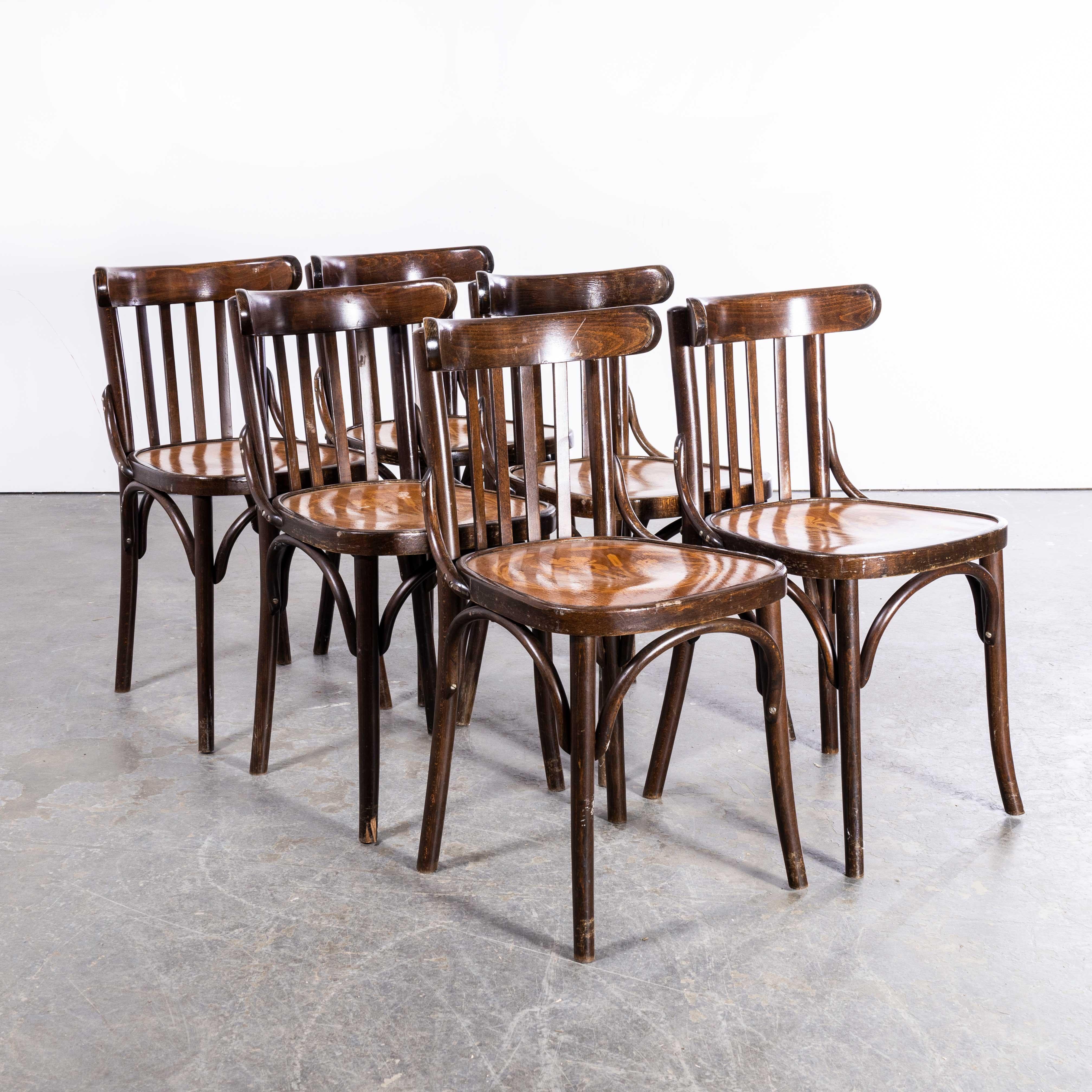 1950s Baumann Bentwood Bistro Dining Chair, Tonal, Set of Six For Sale 4
