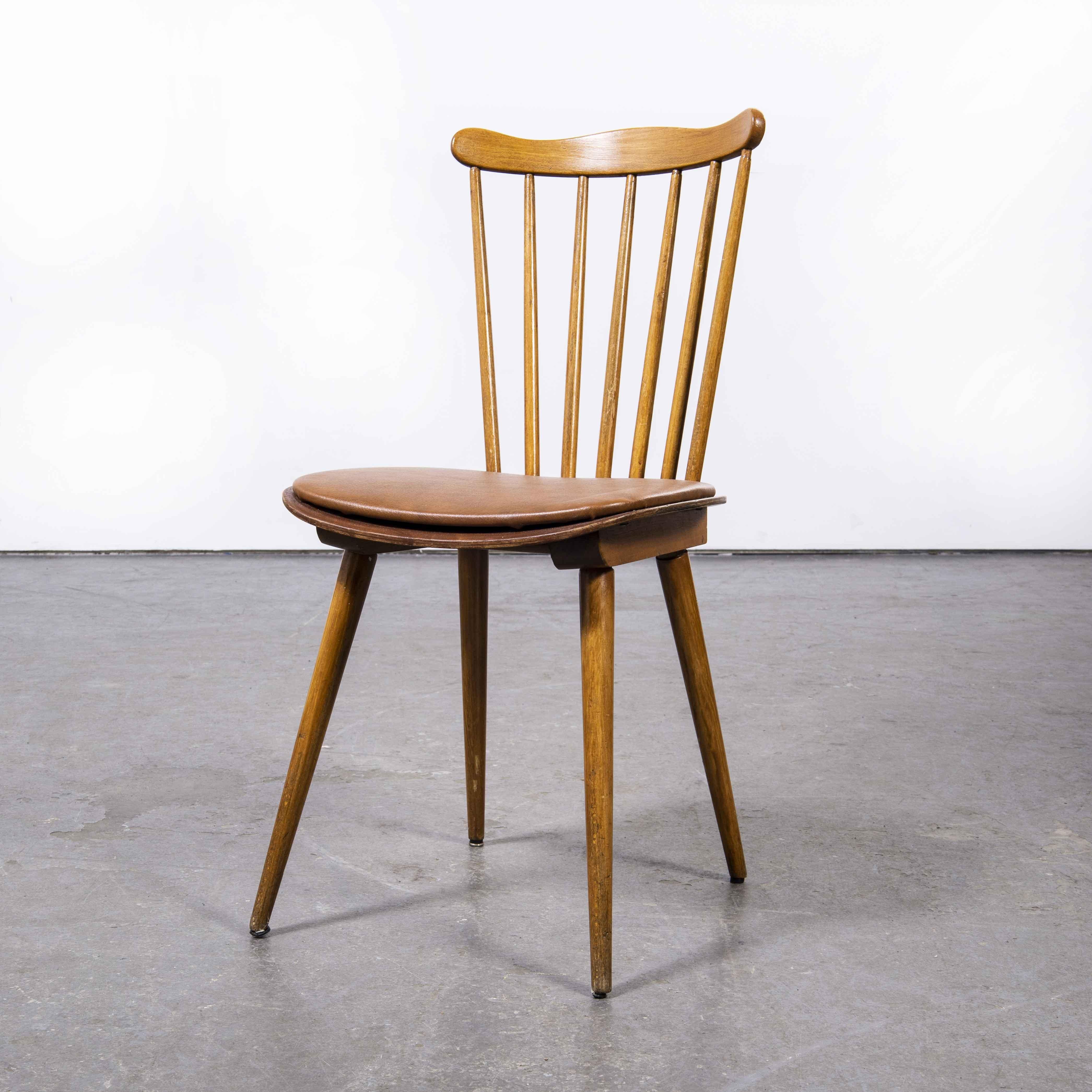 French 1950's Baumann Bentwood Spindleback Upholstered Dining Chair, Set of Eight Brown