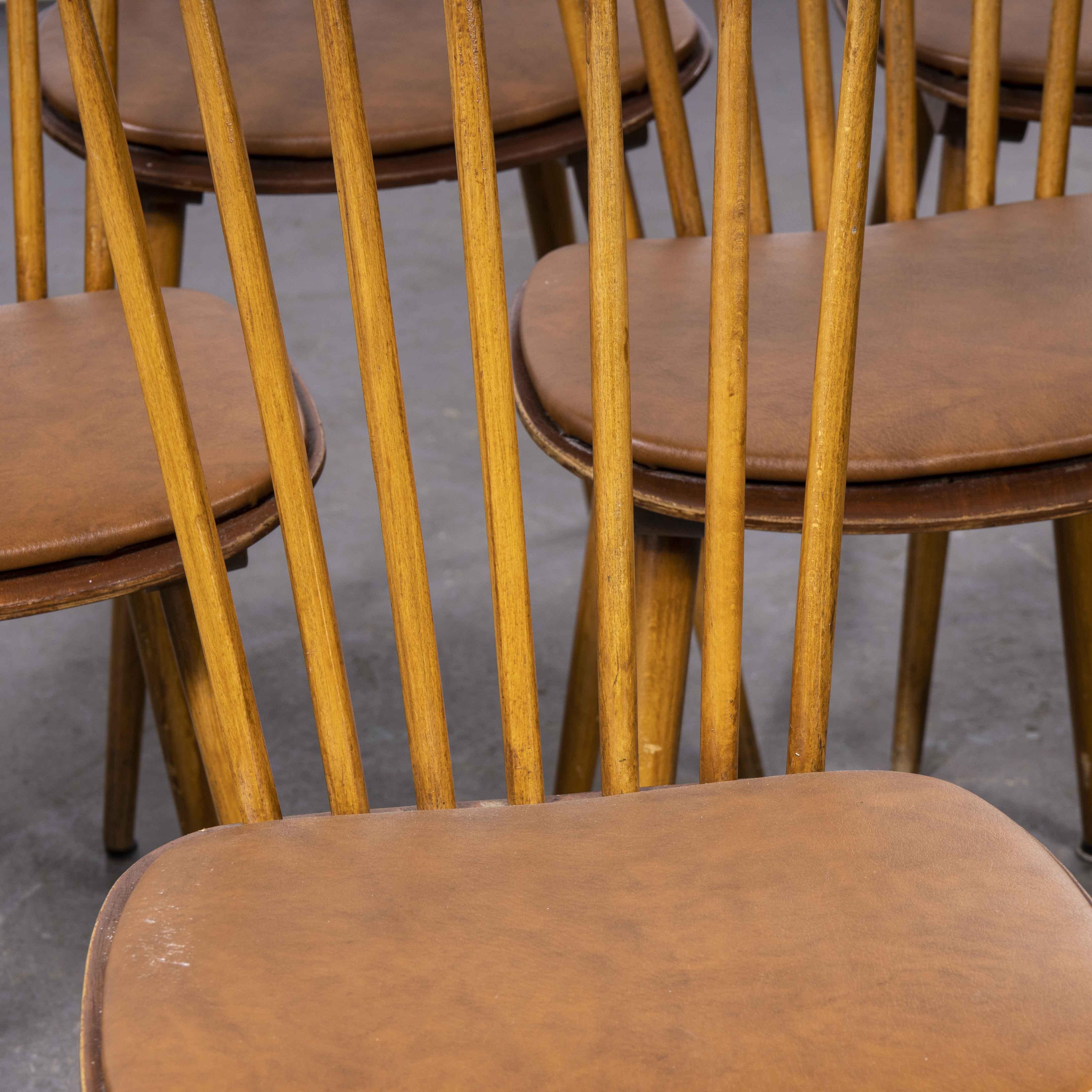 1950's Baumann Bentwood Spindleback Upholstered Dining Chair, Set of Eight Brown 1