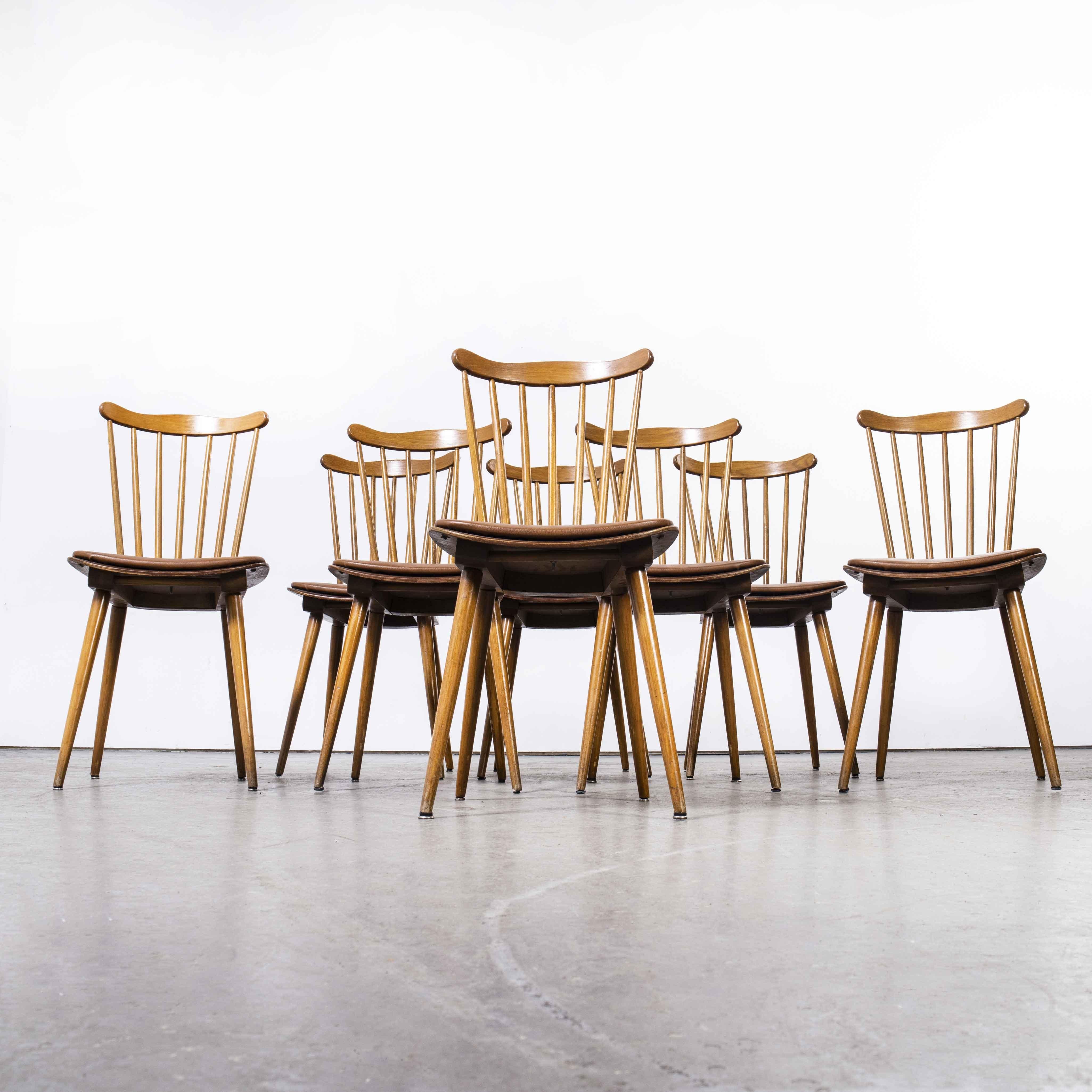 1950's Baumann Bentwood Spindleback Upholstered Dining Chair, Set of Eight Brown 2