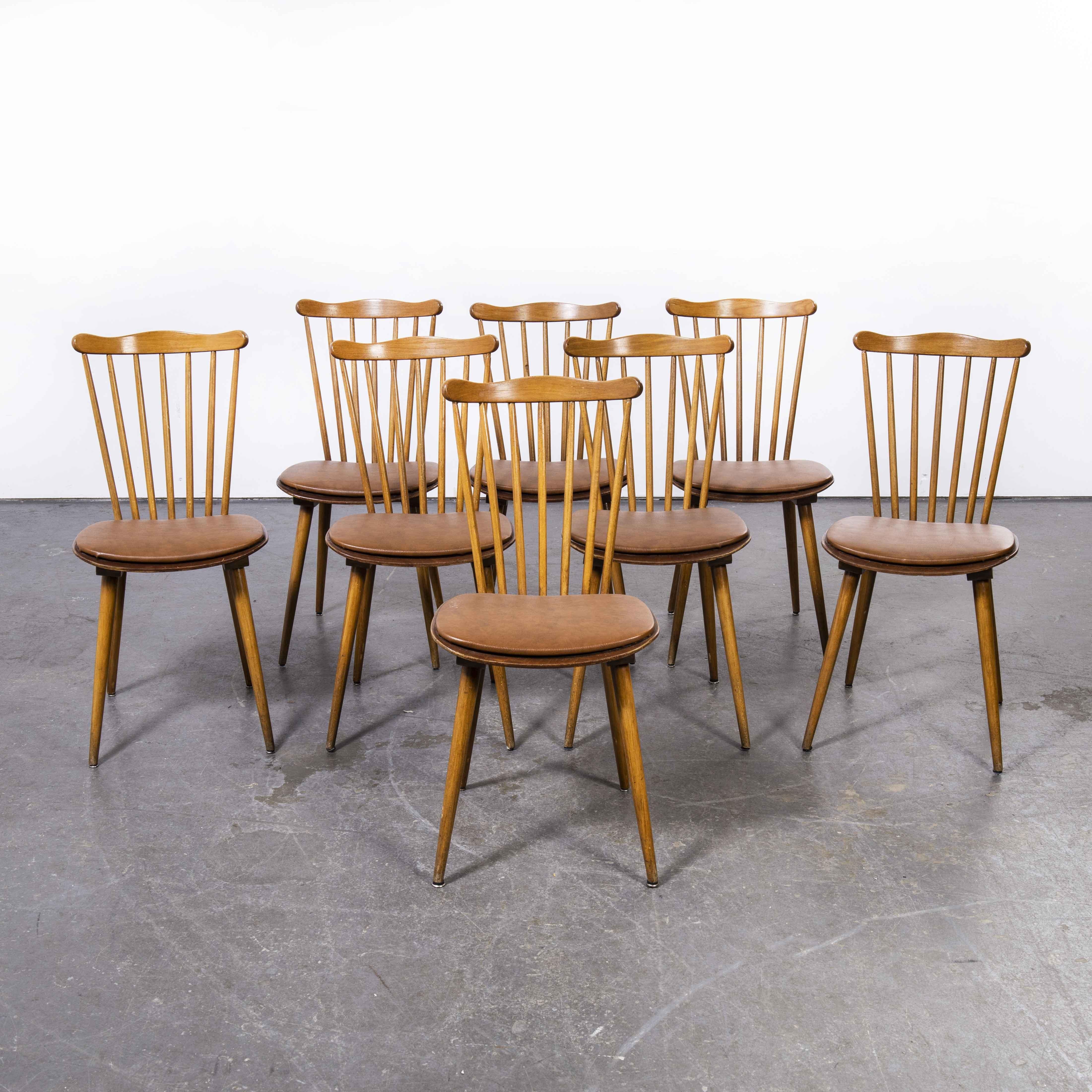 1950's Baumann Bentwood Spindleback Upholstered Dining Chair, Set of Eight Brown 4