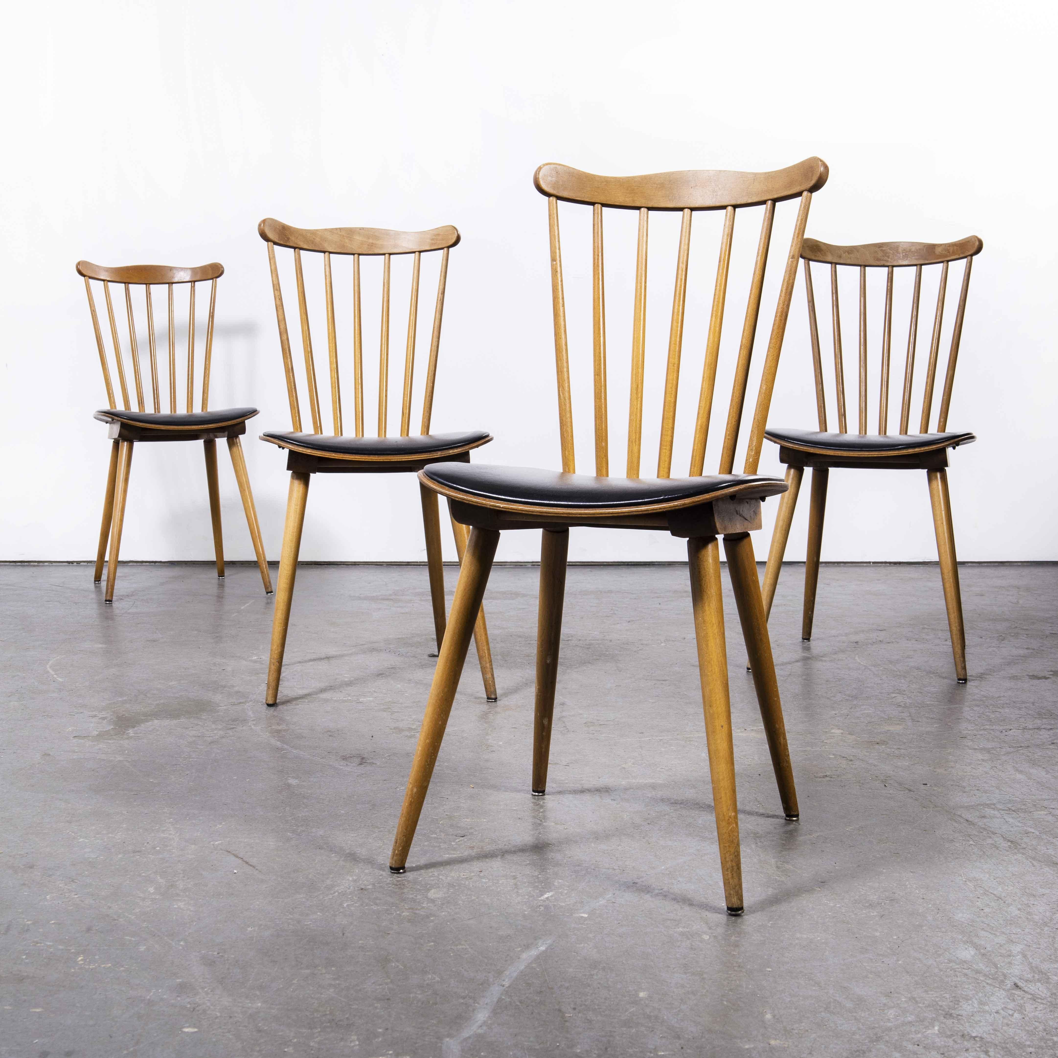 1950's Baumann Bentwood Spindleback Upholstered Dining Chair, Set of Four Black In Good Condition In Hook, Hampshire