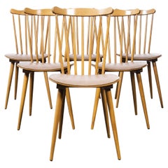 1950's Baumann Bentwood Spindleback Upholstered Dining Chair, Set of Six