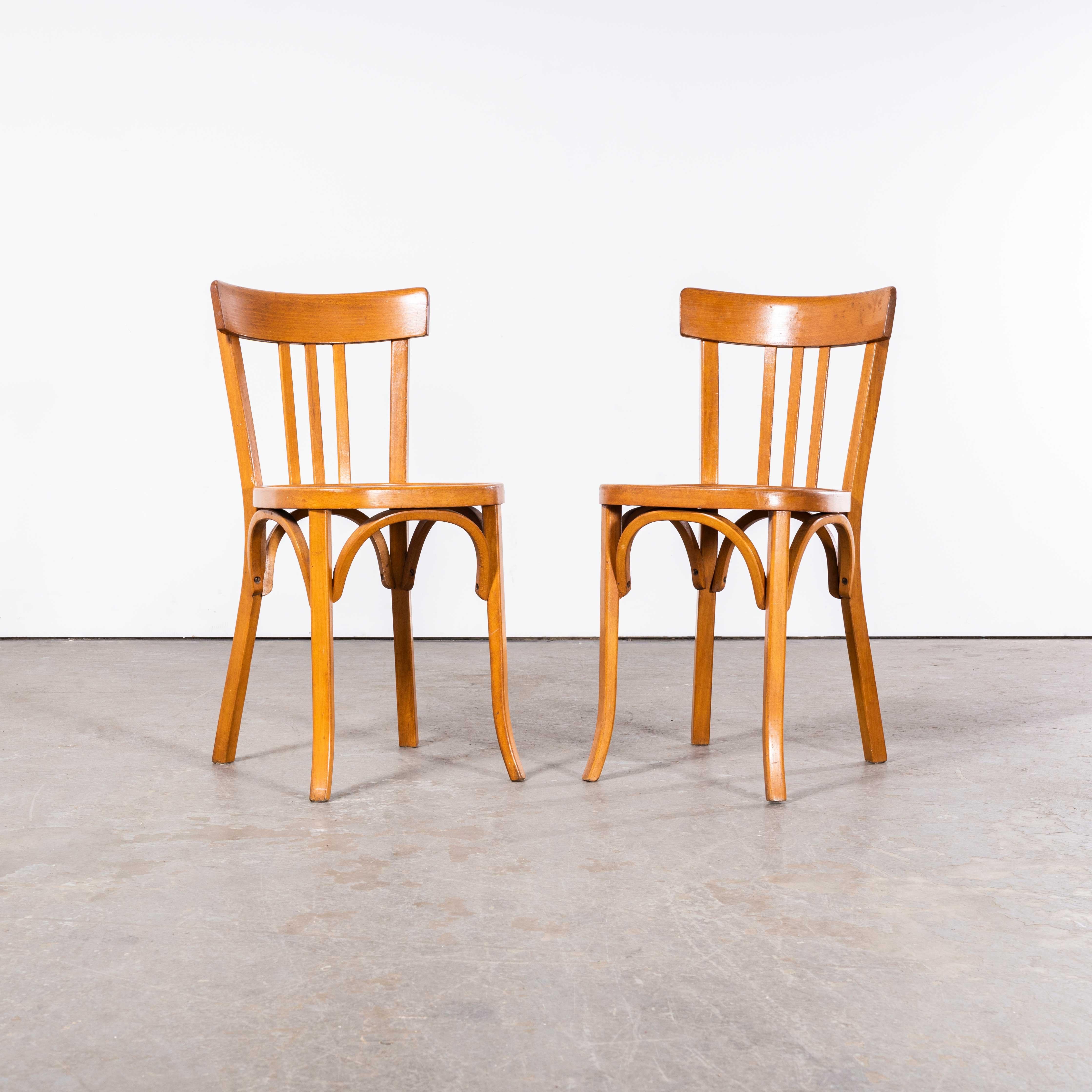 Mid-20th Century 1950's Baumann Bentwood Tri Back Bistro Dining chair - Honey - Pair For Sale