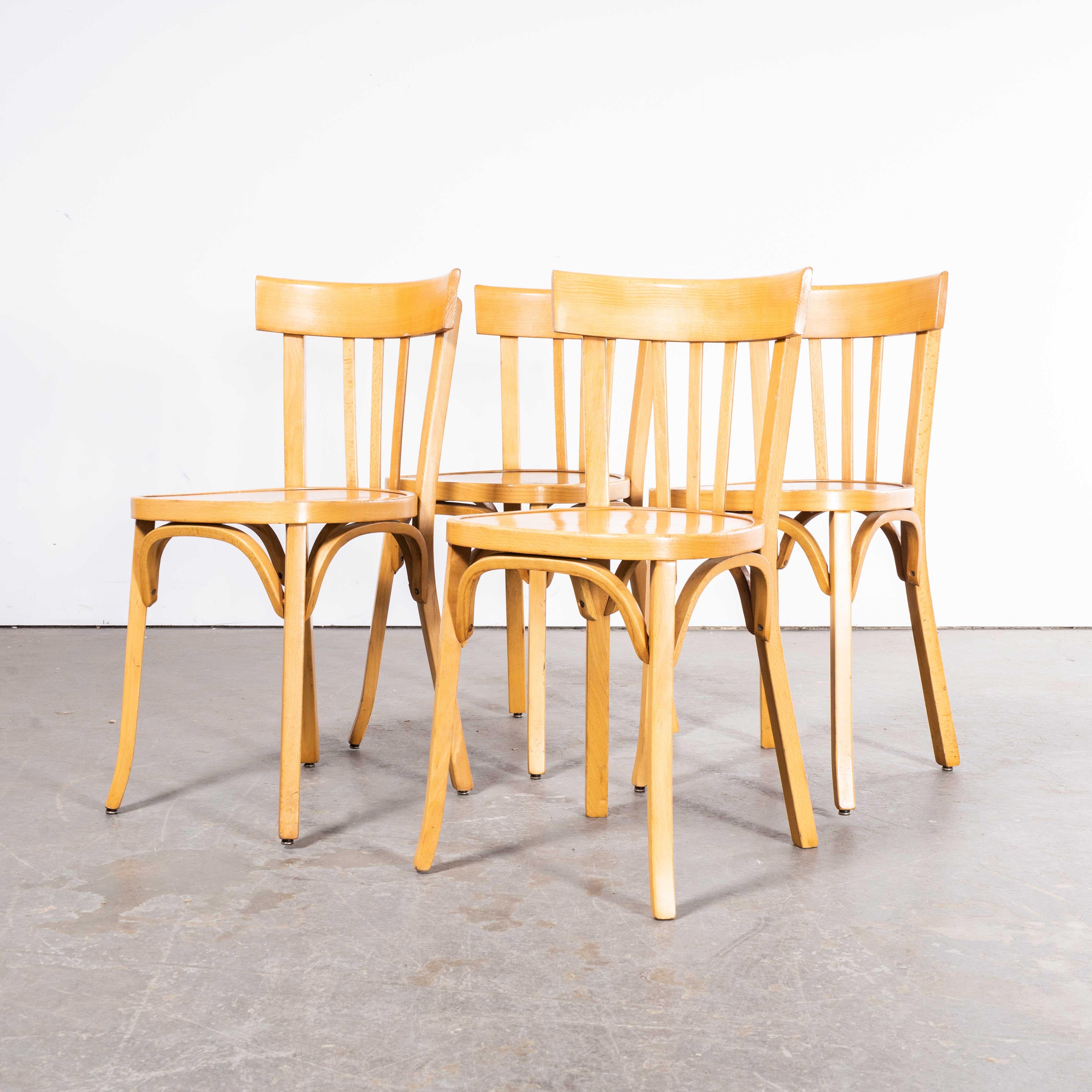 French 1950's Baumann Bentwood Tri Back Dining Chair - Bleached  - Set Of Four For Sale