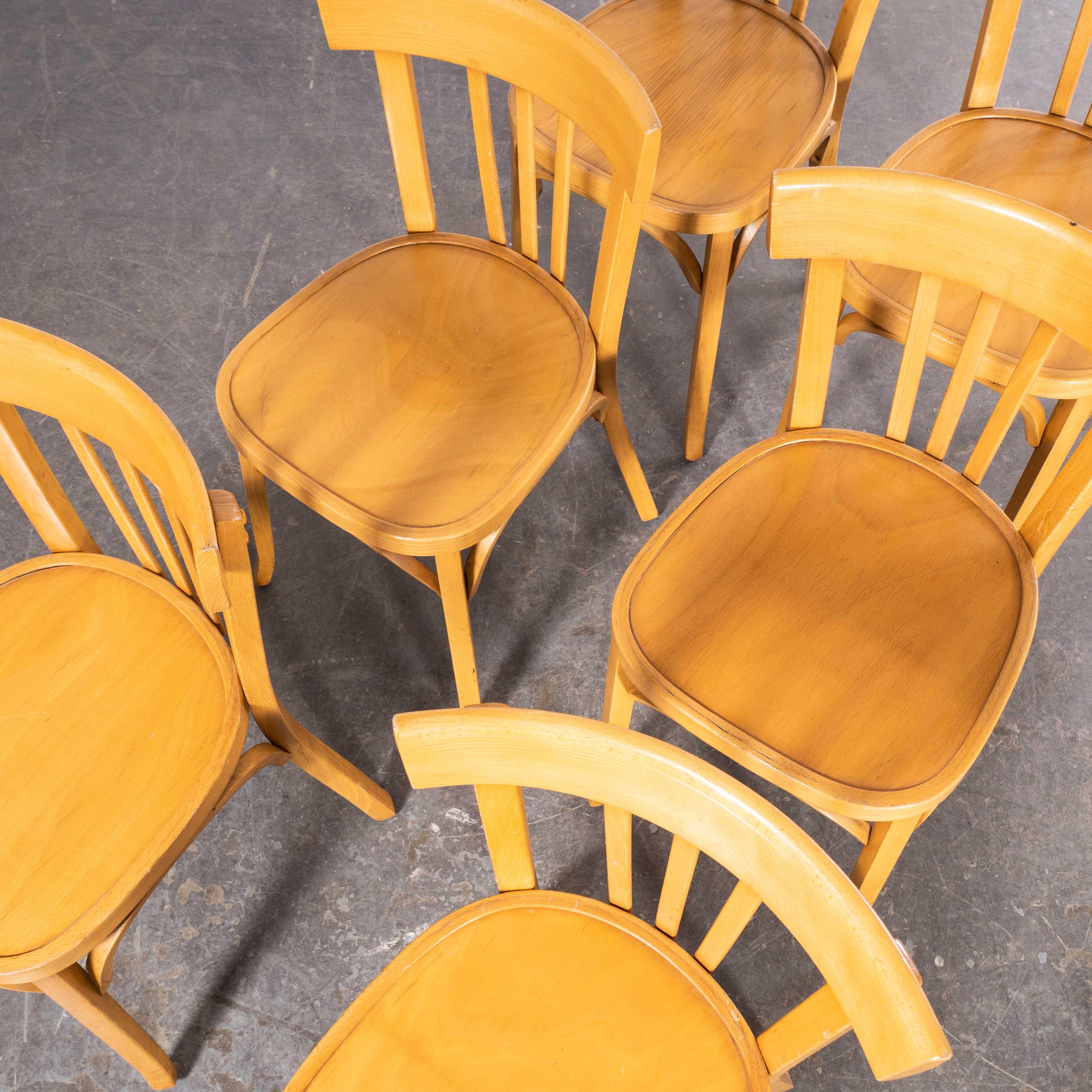 French 1950's Baumann Bentwood Tri Back Dining Chair - Bleached  - Set Of Six For Sale