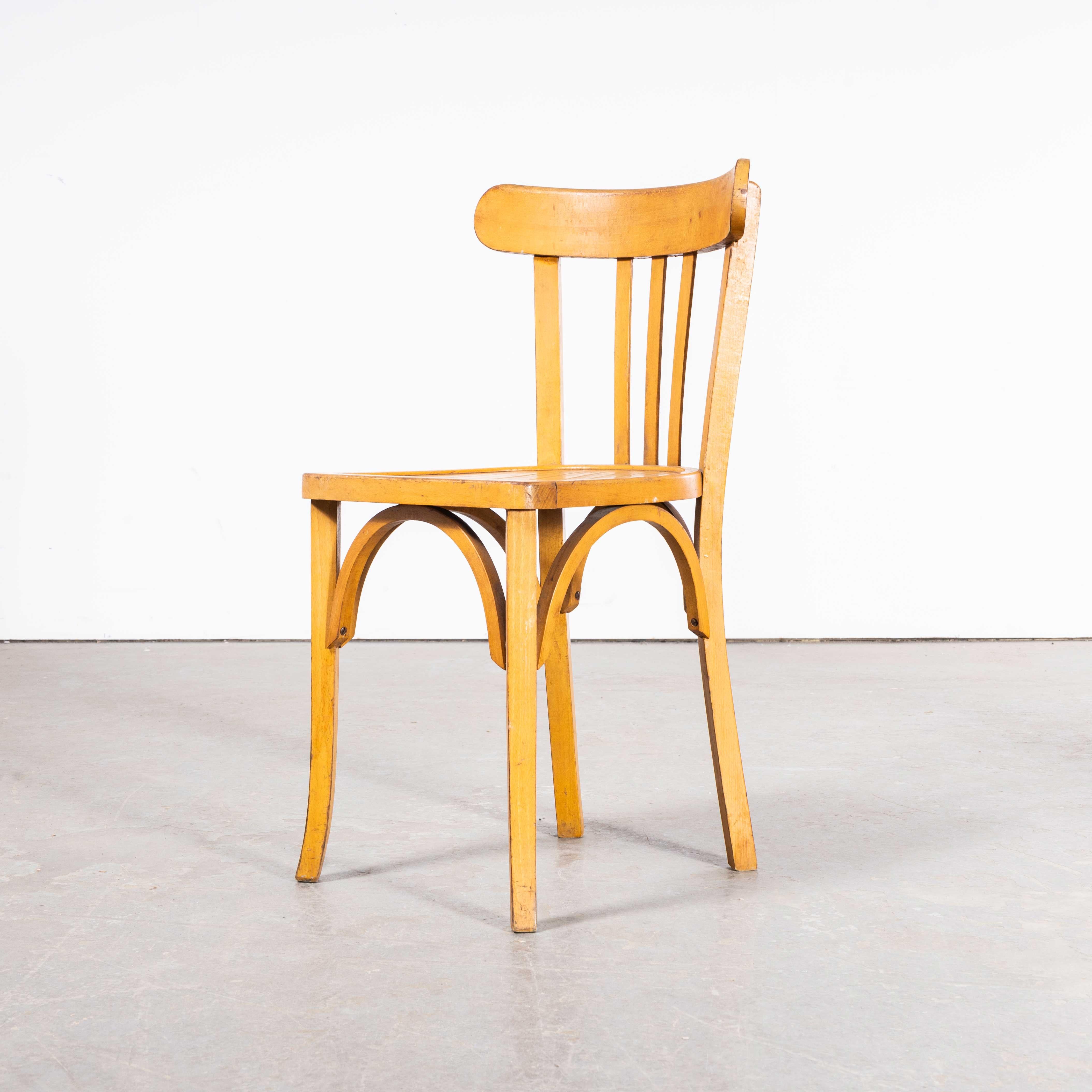 French 1950's Baumann Bentwood Tri Back Dining Chair - Honey - Set Of Four For Sale