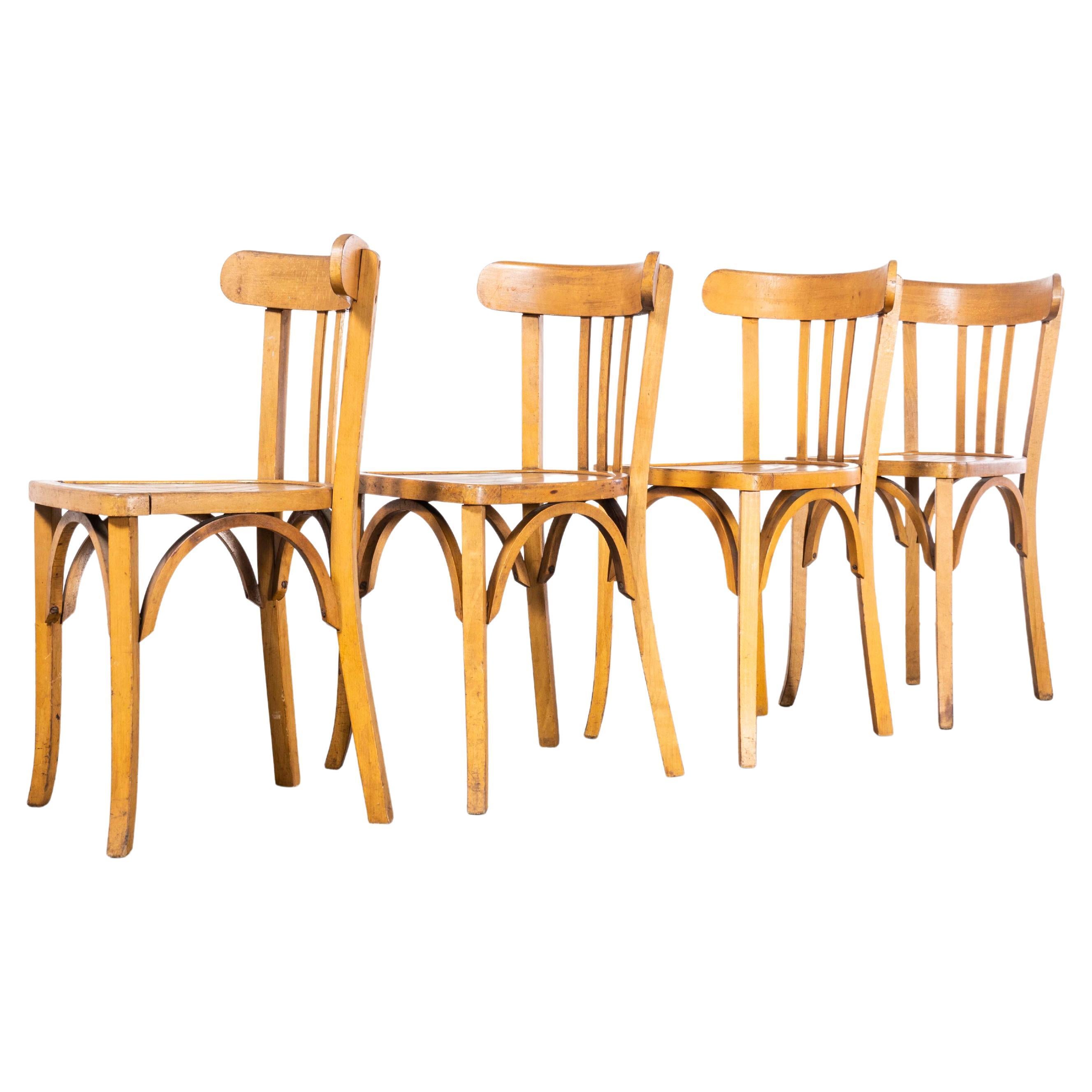 1950's Baumann Bentwood Tri Back Dining Chair - Honey - Set von vier