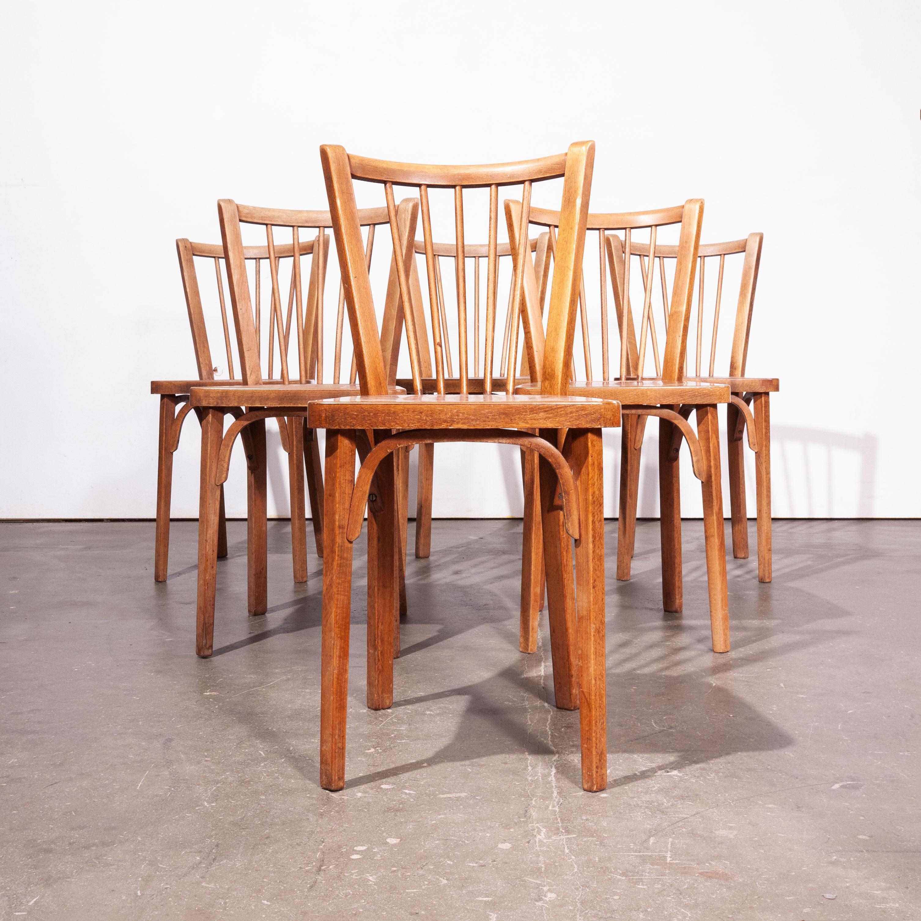 Wood 1950s Baumann Bistro Dining Chairs, Set of Six