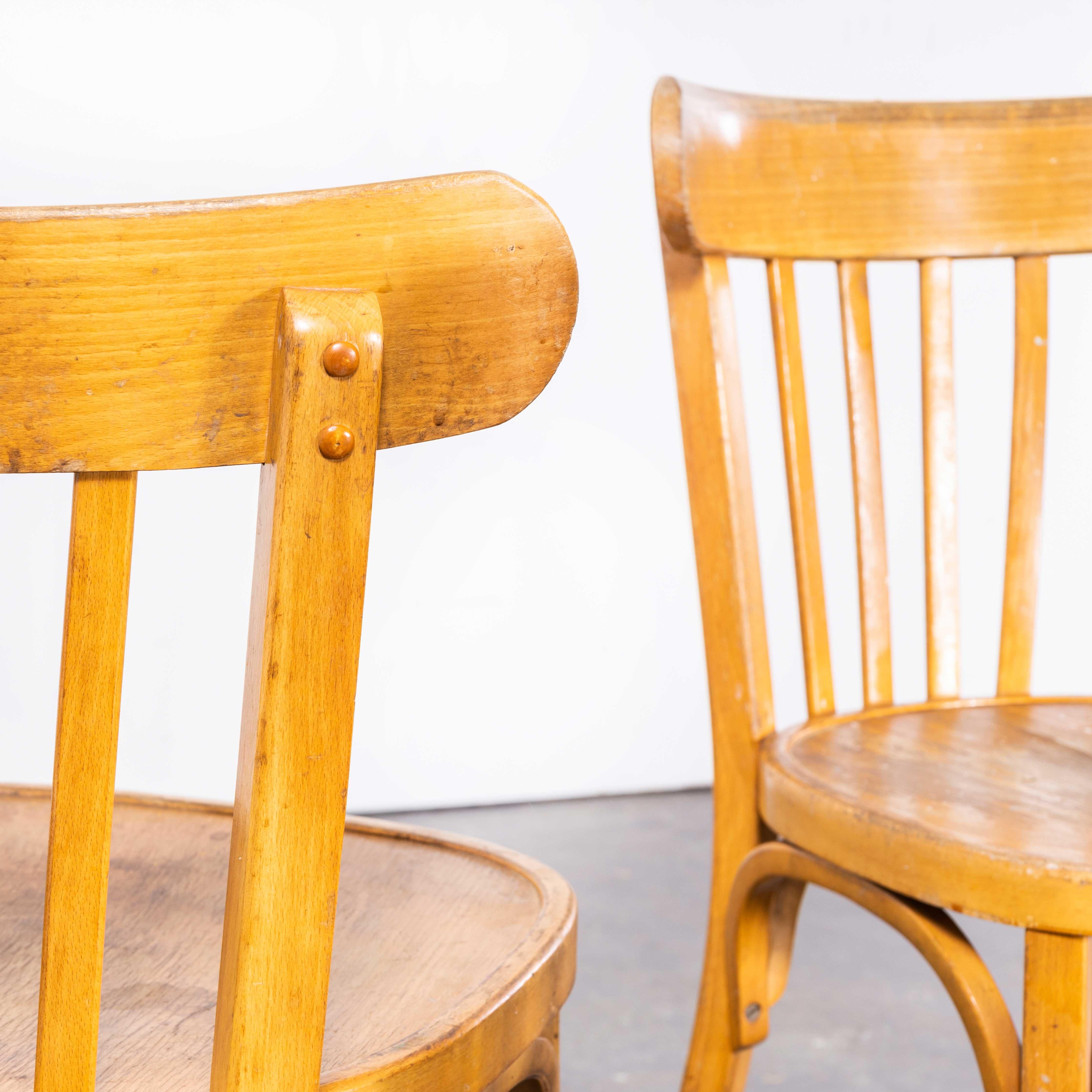 French 1950s Baumann Blonde Bentwood Café Dining Chair, Set of Seven For Sale