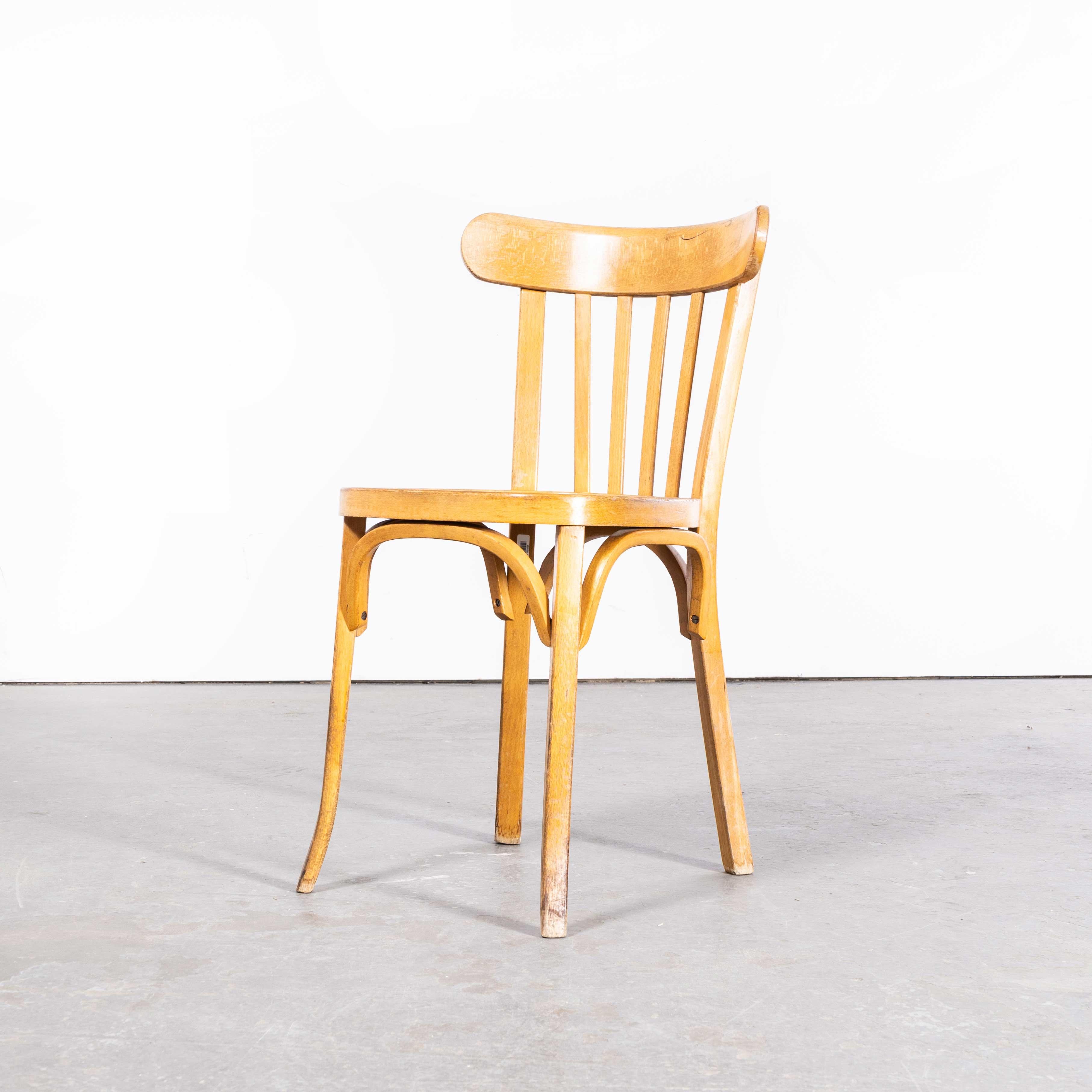 Mid-20th Century 1950s Baumann Blonde Bentwood Café Dining Chair, Set of Seven For Sale