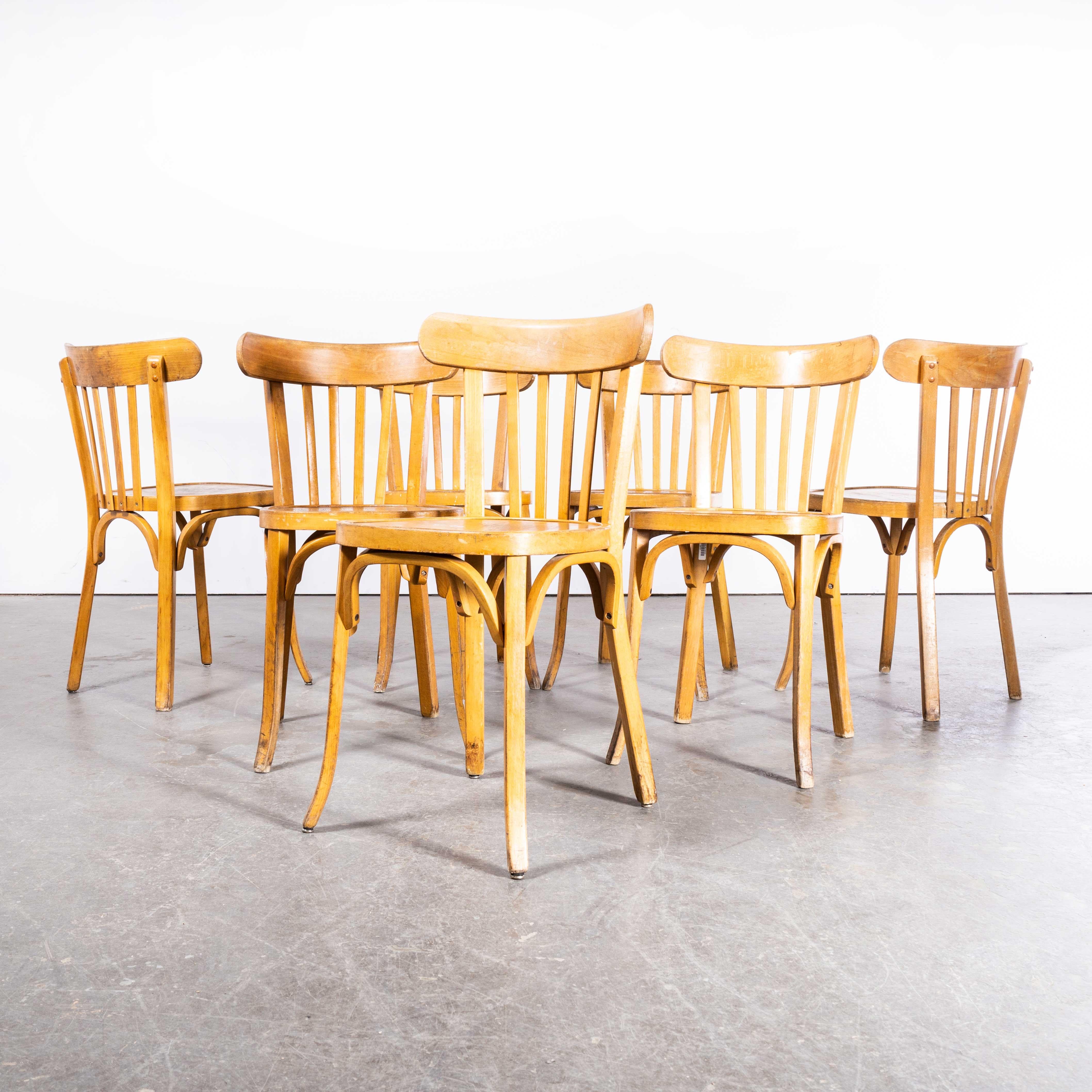 1950s Baumann Blonde Bentwood Café Dining Chair, Set of Seven For Sale 3