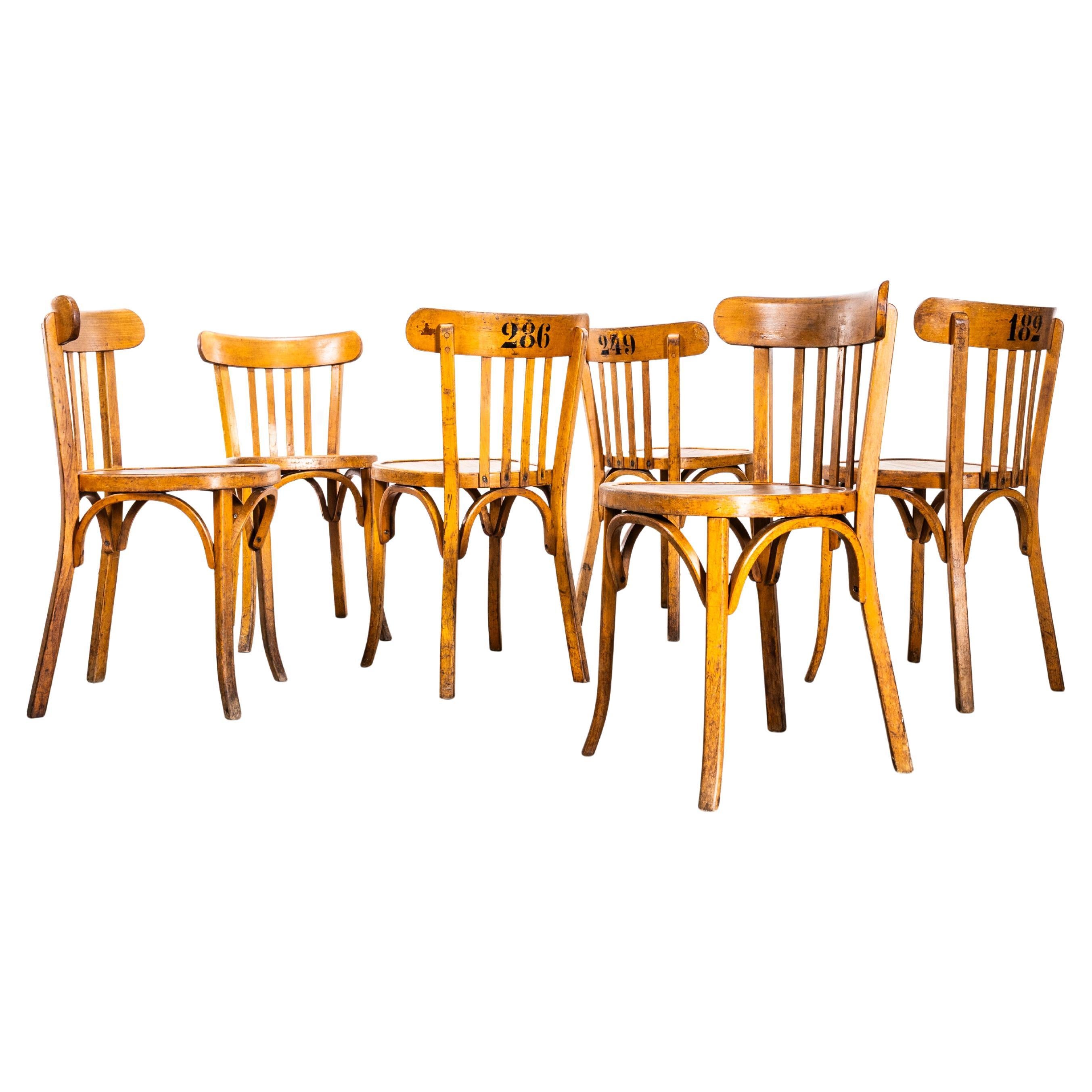 Juego de seis sillas de comedor Baumann de madera curvada de roble rubio de los años 50