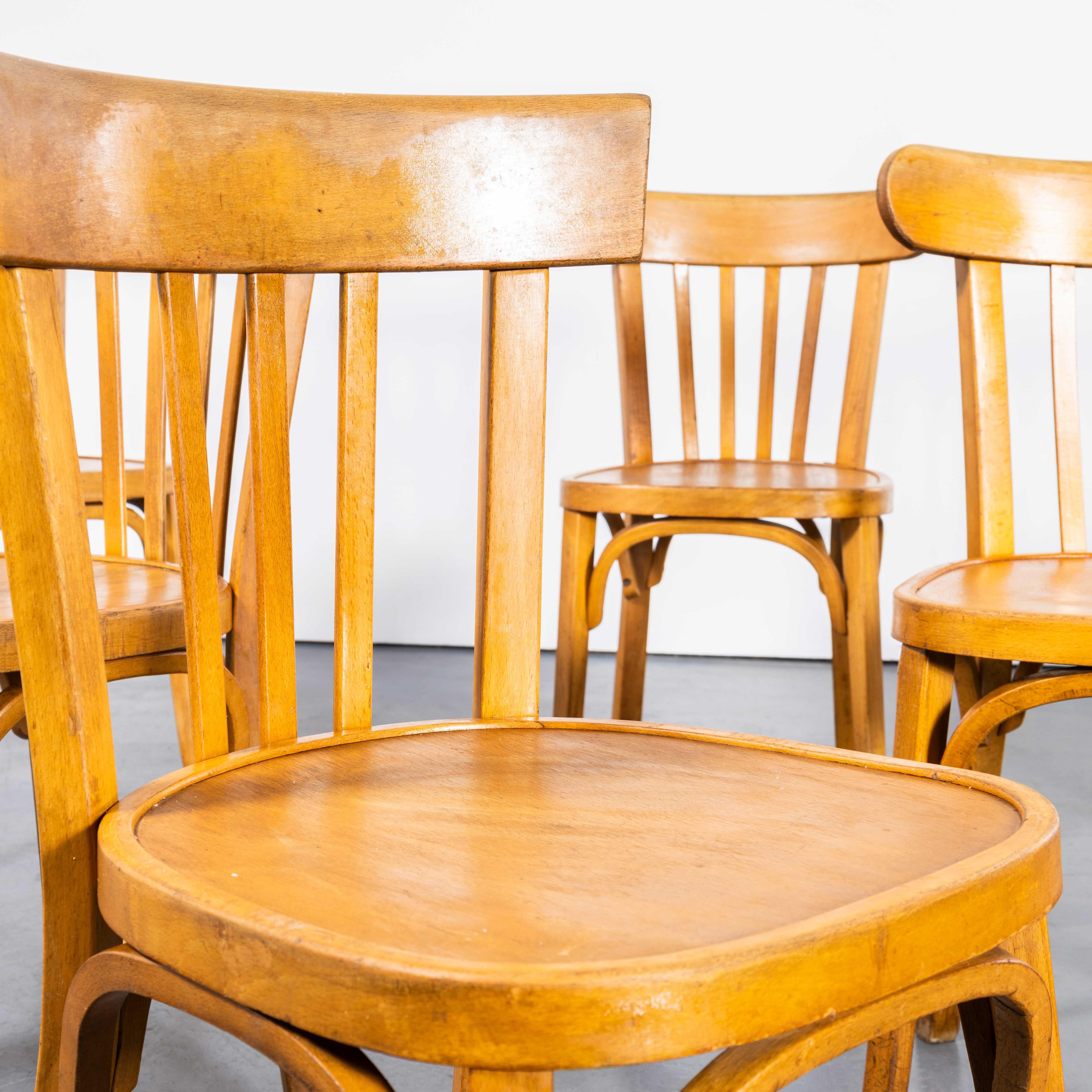 French 1950's Baumann Honey Bentwood Café Dining Chair - Set Of Six For Sale