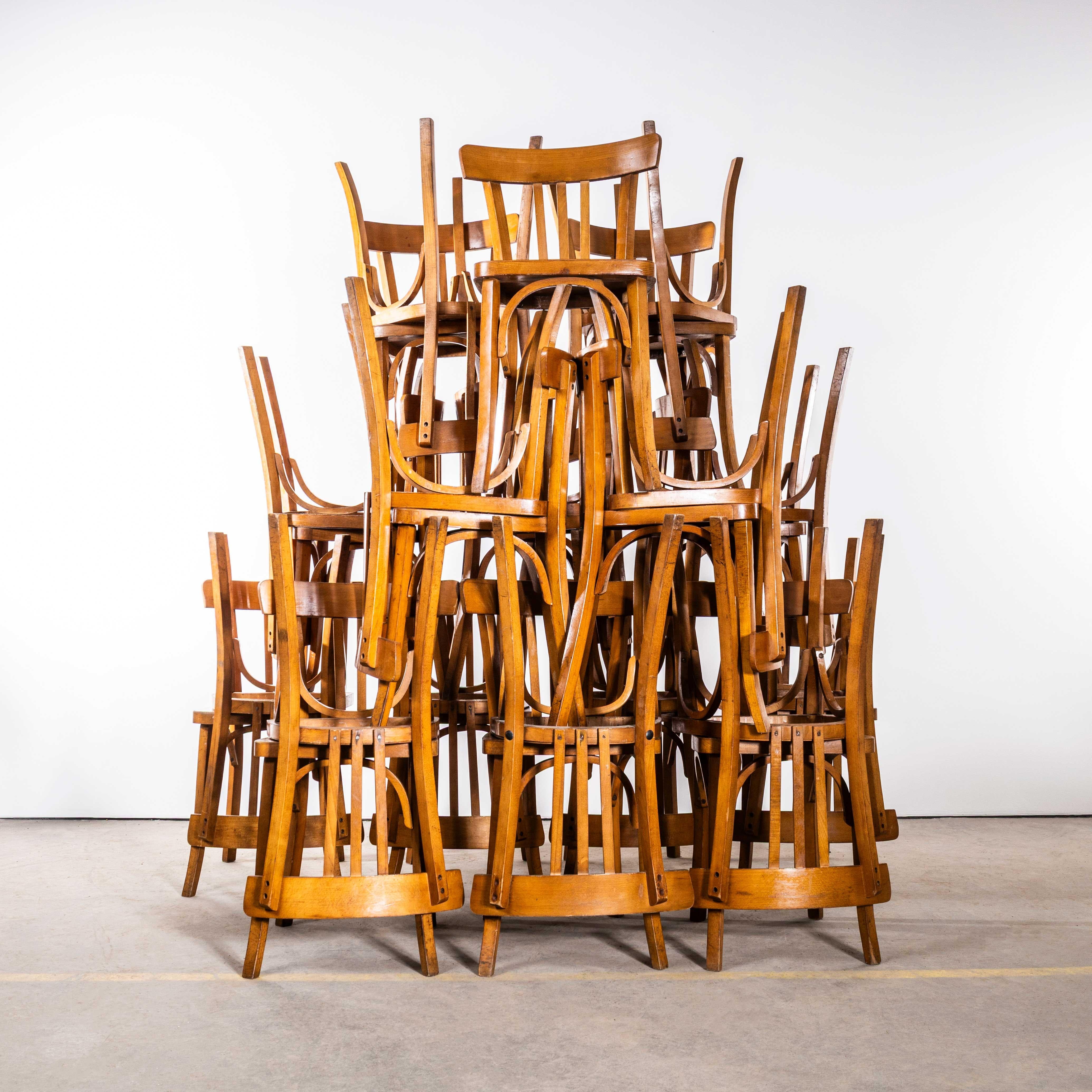 1950’s Baumann Honey Blonde Simple Bentwood Dining Chair. 

Made by the maker Baumann. Baumann is a slightly off the radar French producer just starting to gain traction in the market. Baumann was founded in 1901, by Swiss man Emile Baumann, in