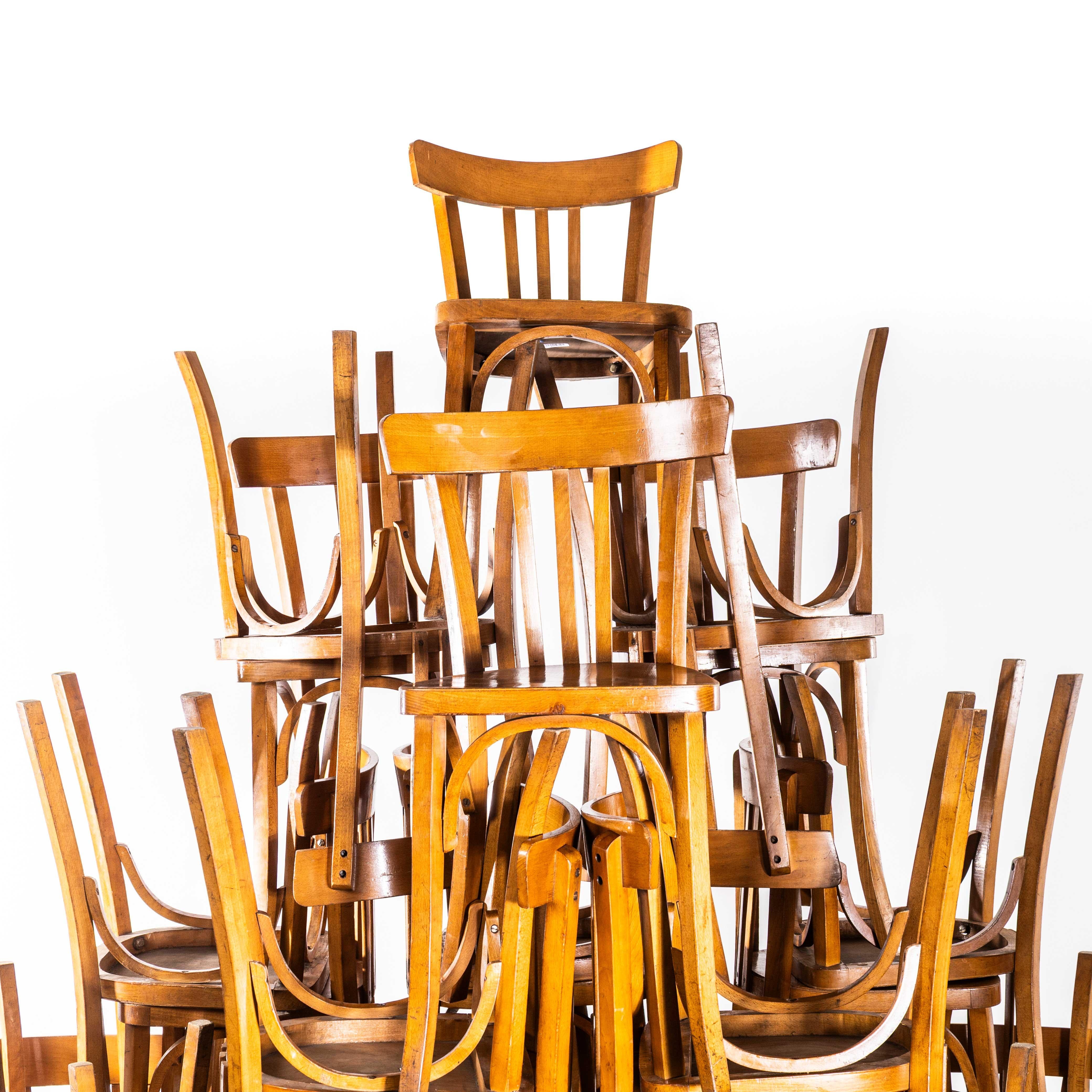 French 1950's Baumann Honey Simple Bentwood Dining Chair For Sale