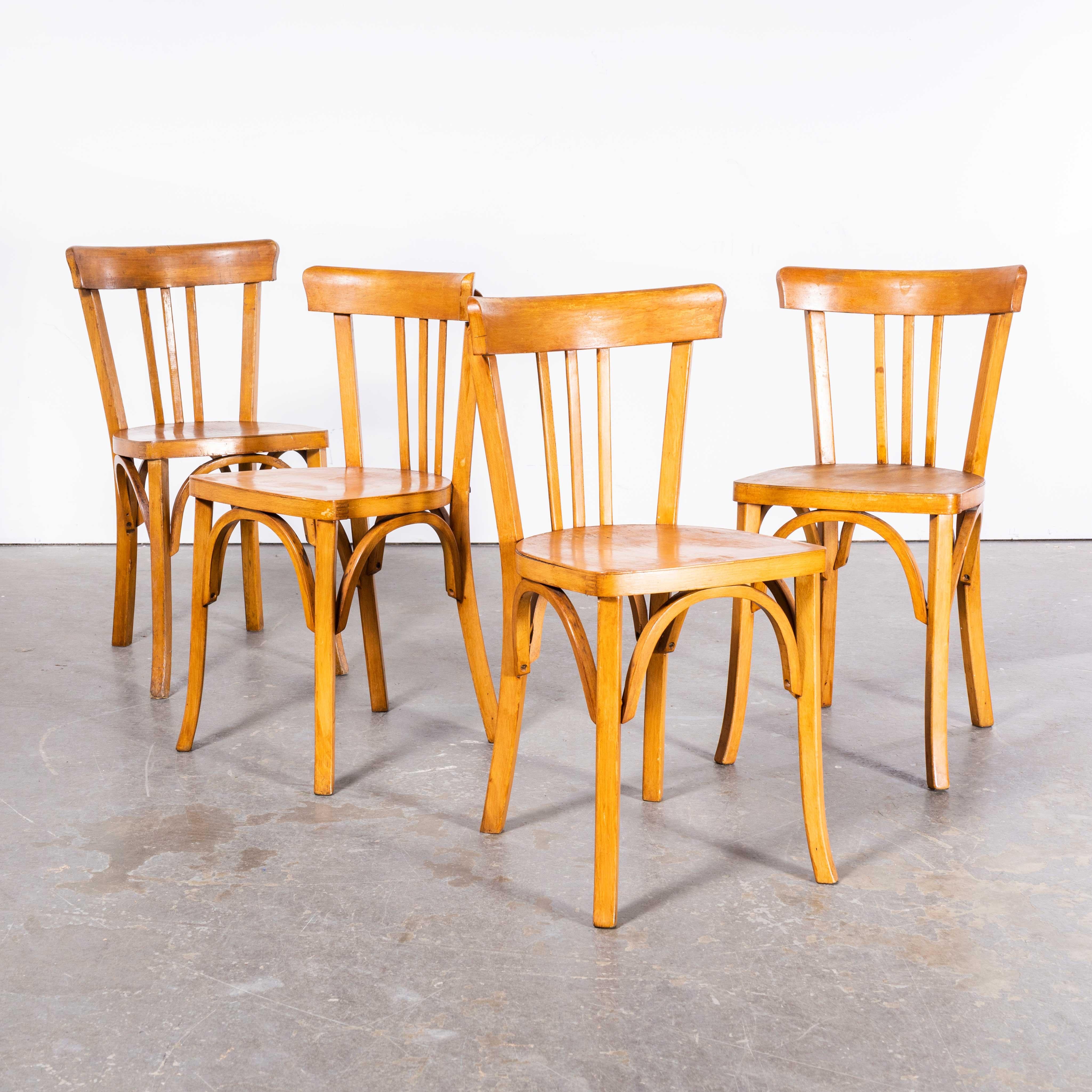 Mid-20th Century 1950s Baumann Honey Tri Back Dining Chair - Set of Four For Sale