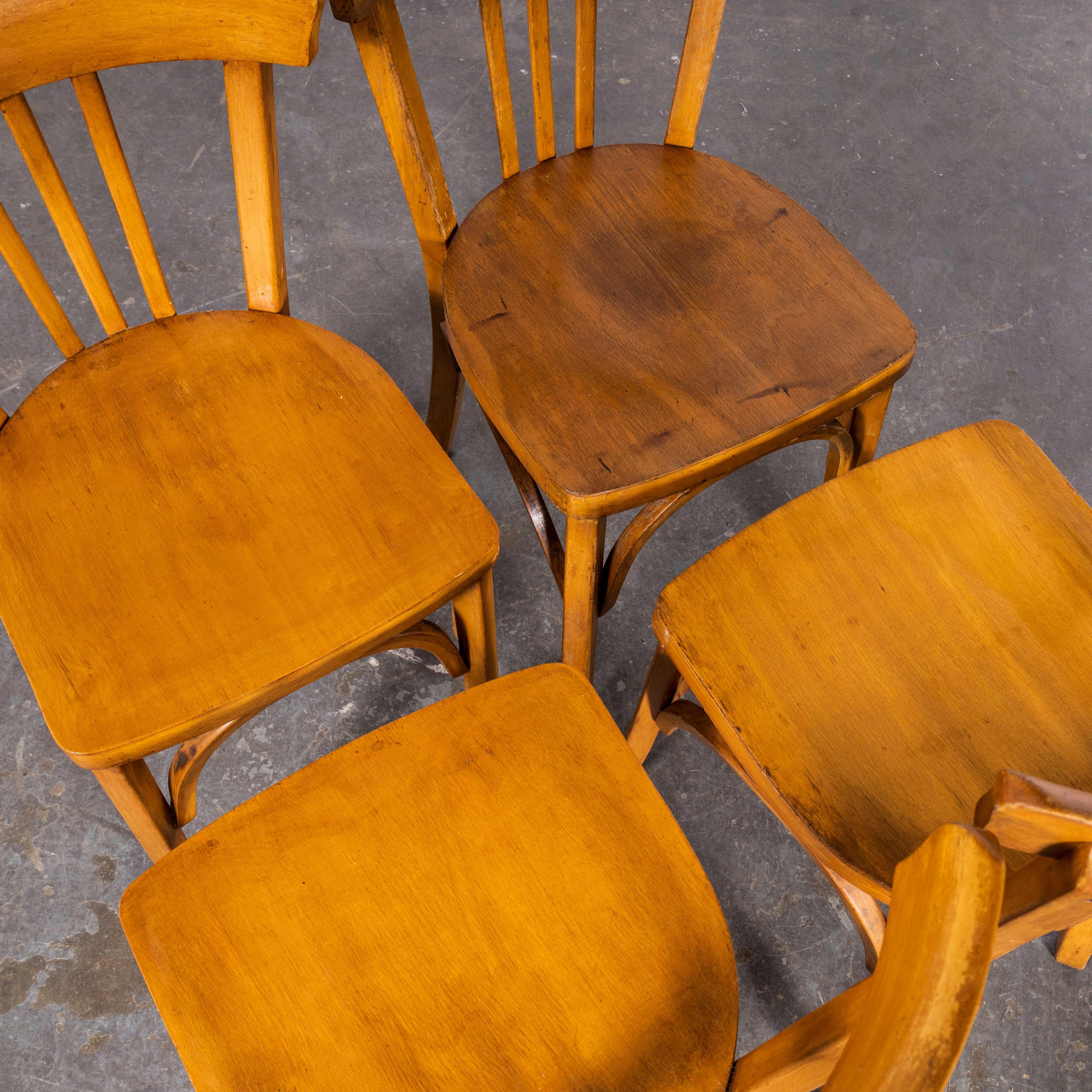 Beech 1950s Baumann Honey Tri Back Dining Chair - Set of Four For Sale