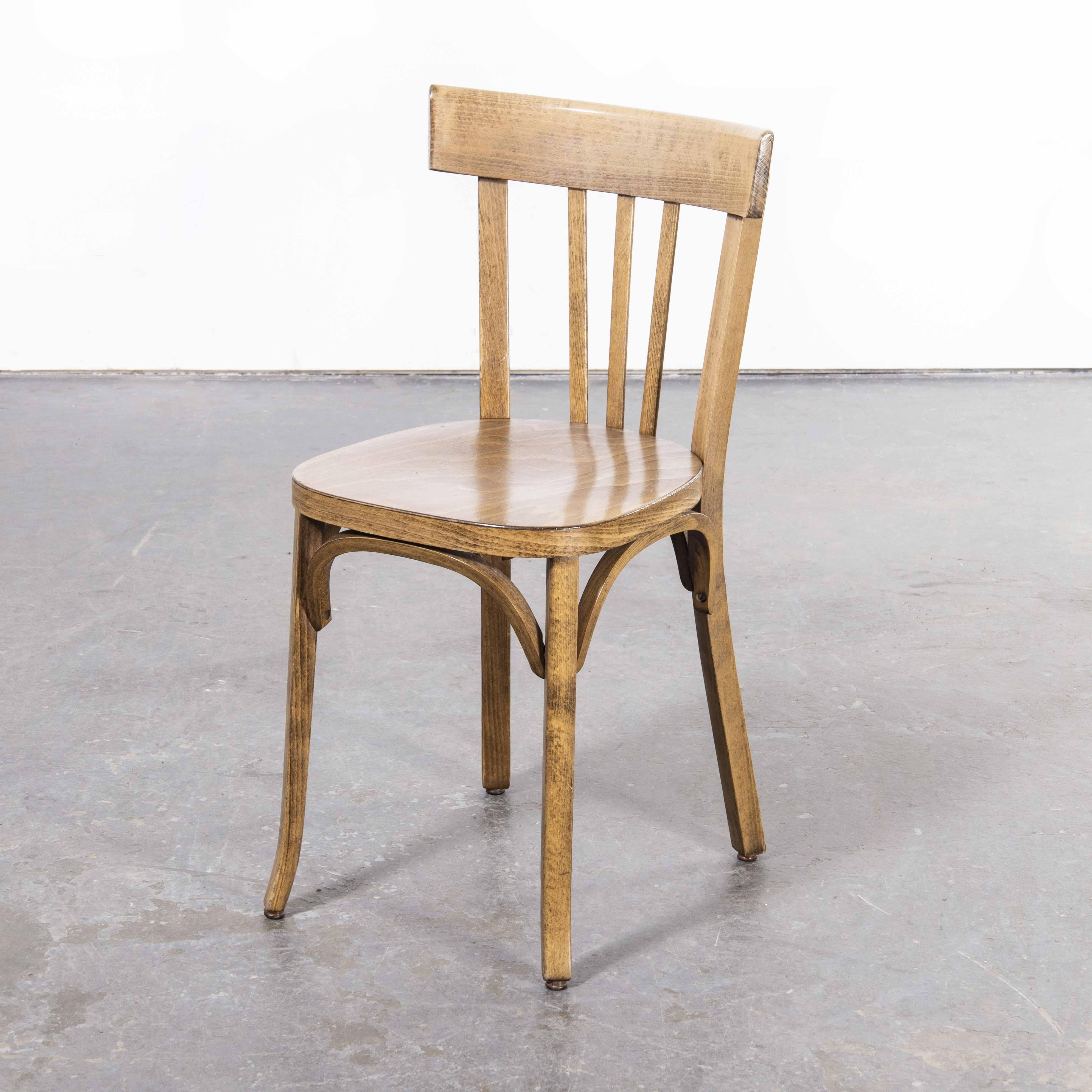 French 1950's Baumann Mid Oak Bentwood Bistro Dining Chair, Set of Sixteen
